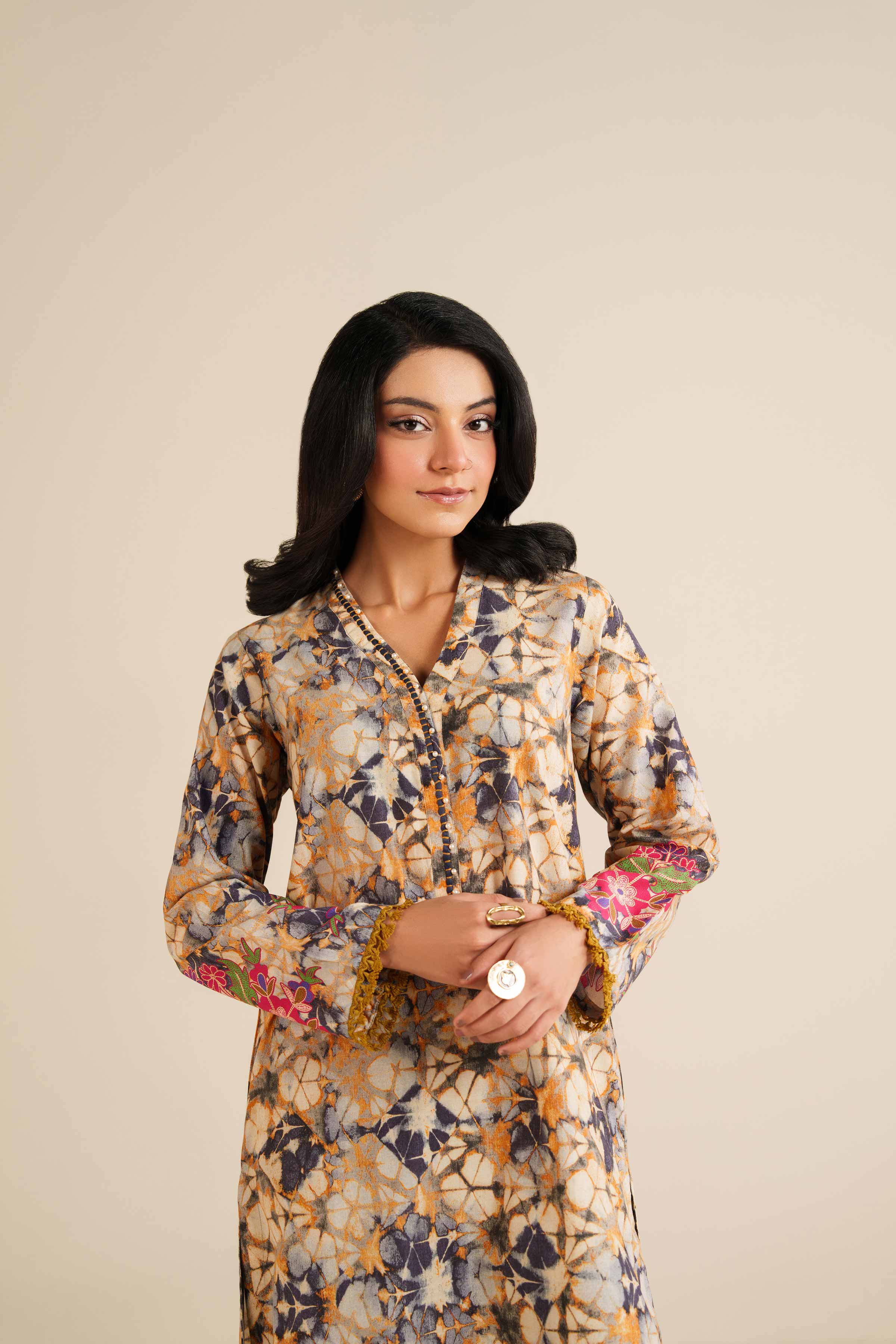 NISHATUAE - Beige Printed Tropical 2-piece Ready to wear Dress