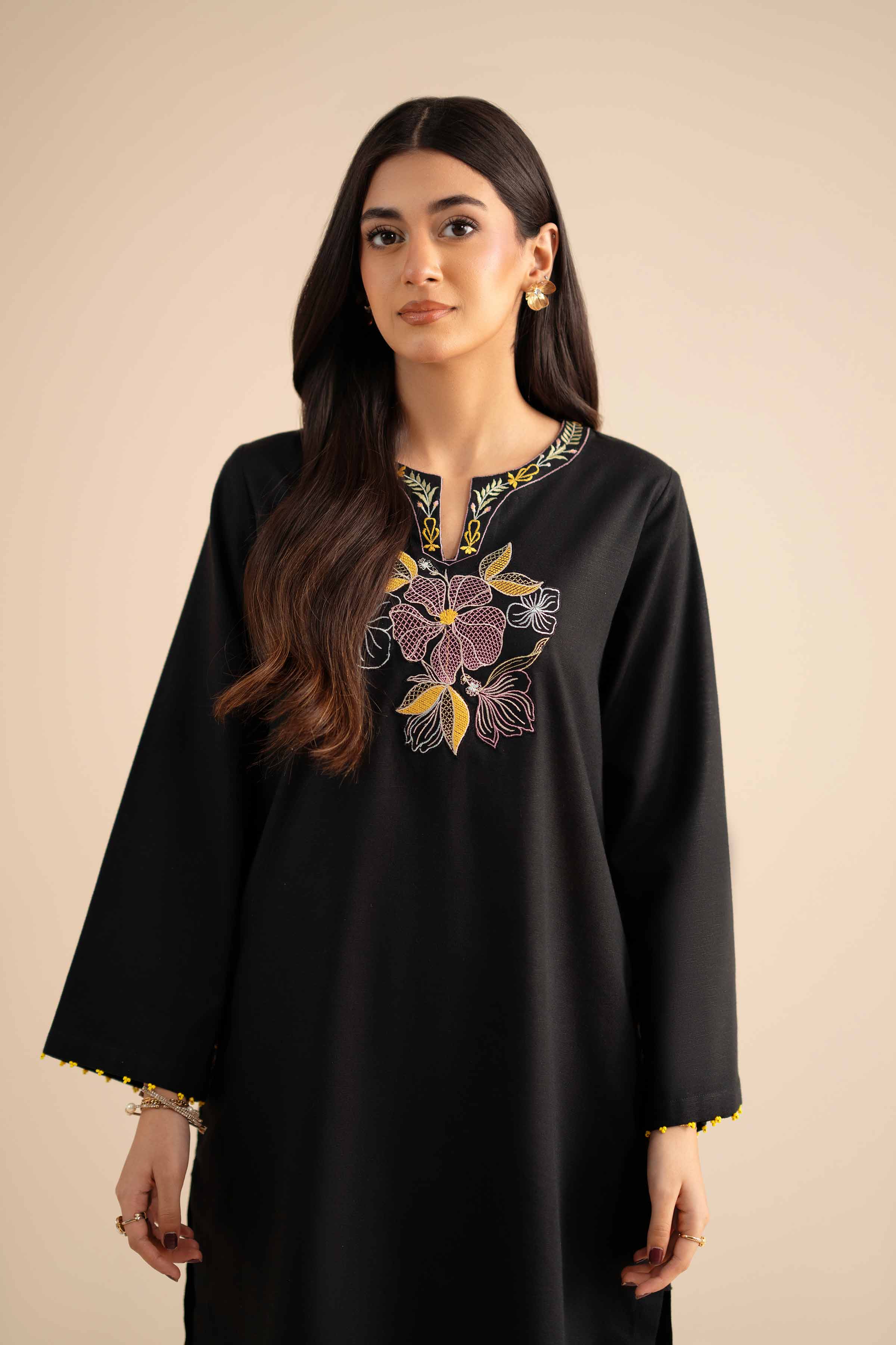 NISHATUAE - Black Embroidered Karandi 2-piece Ready to wear Dress