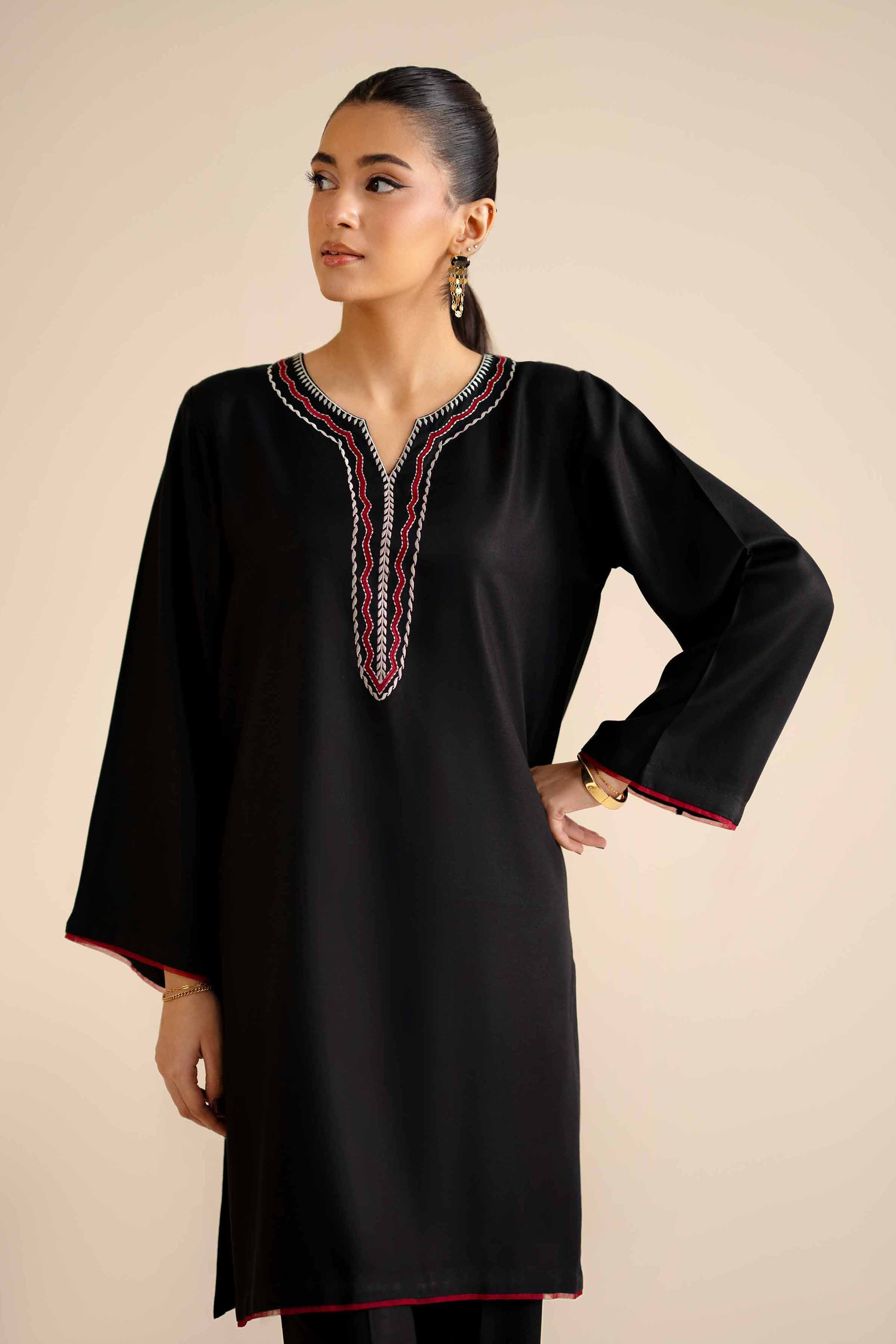 NISHATUAE - Black Embroidered Marina 2-piece Ready to wear Dress