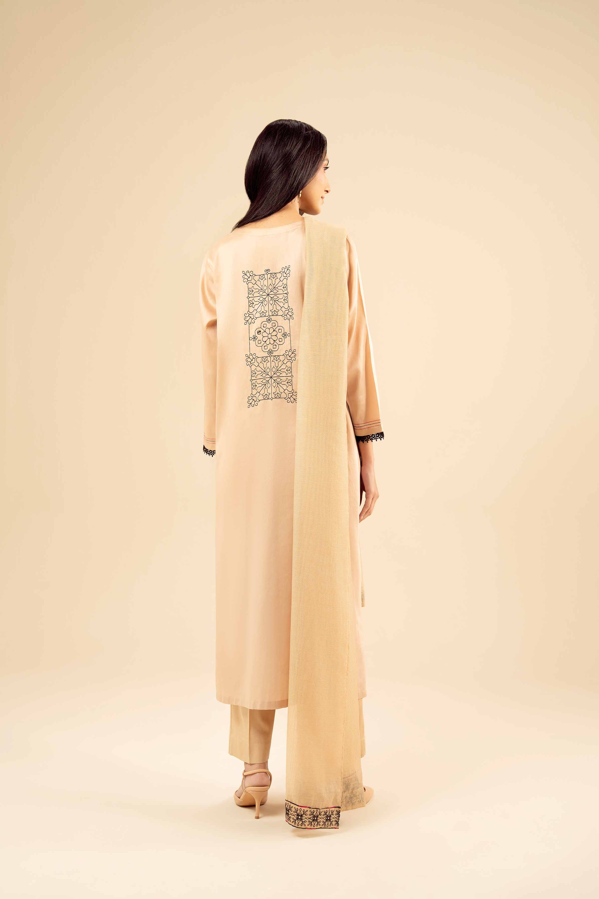 NISHATUAE - Yellow Embroidered Satin 3-piece Ready to wear Suit