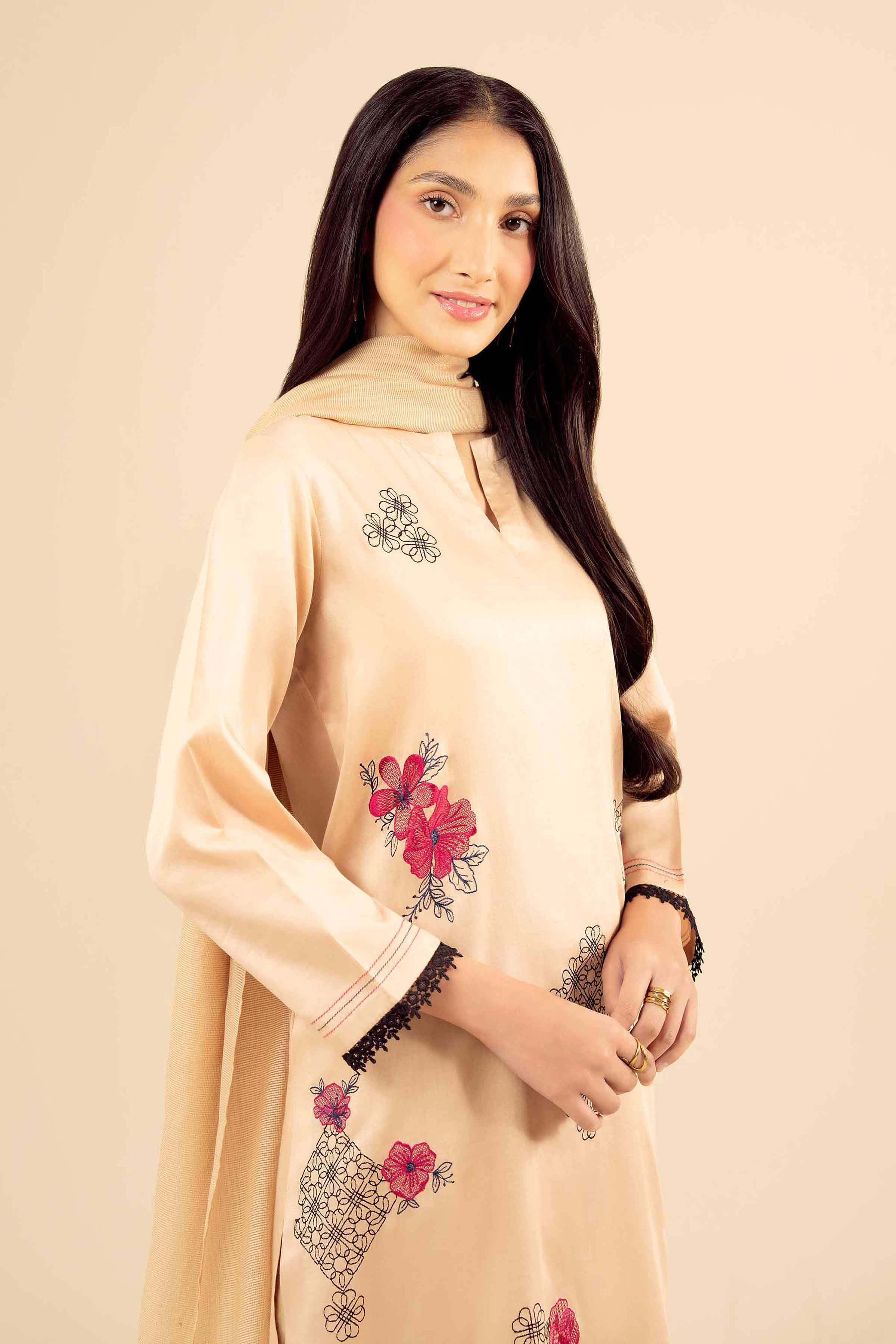 NISHATUAE - Yellow Embroidered Satin 3-piece Ready to wear Suit