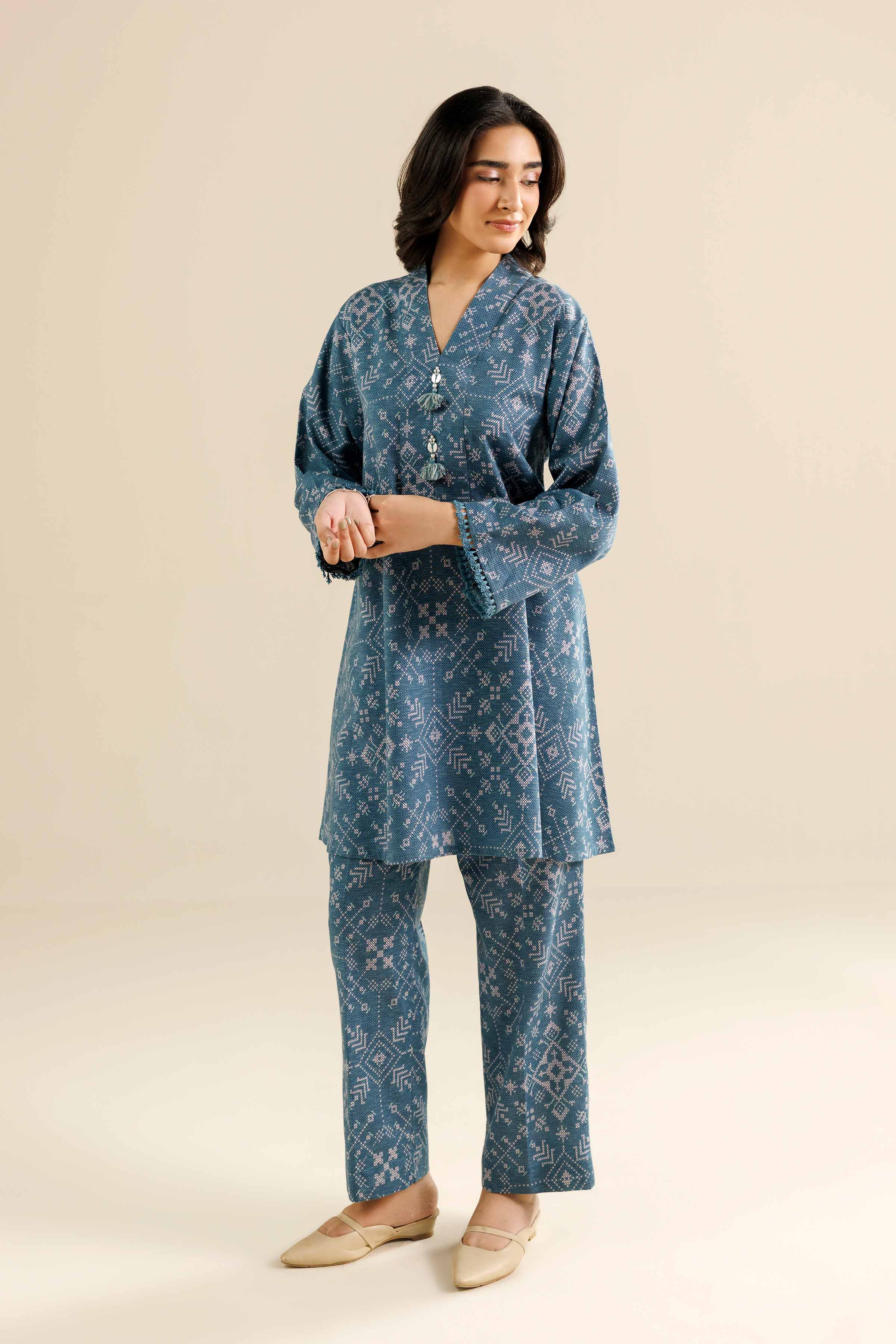 NISHATUAE - Blue Printed Karandi 2-piece Ready to wear Dress