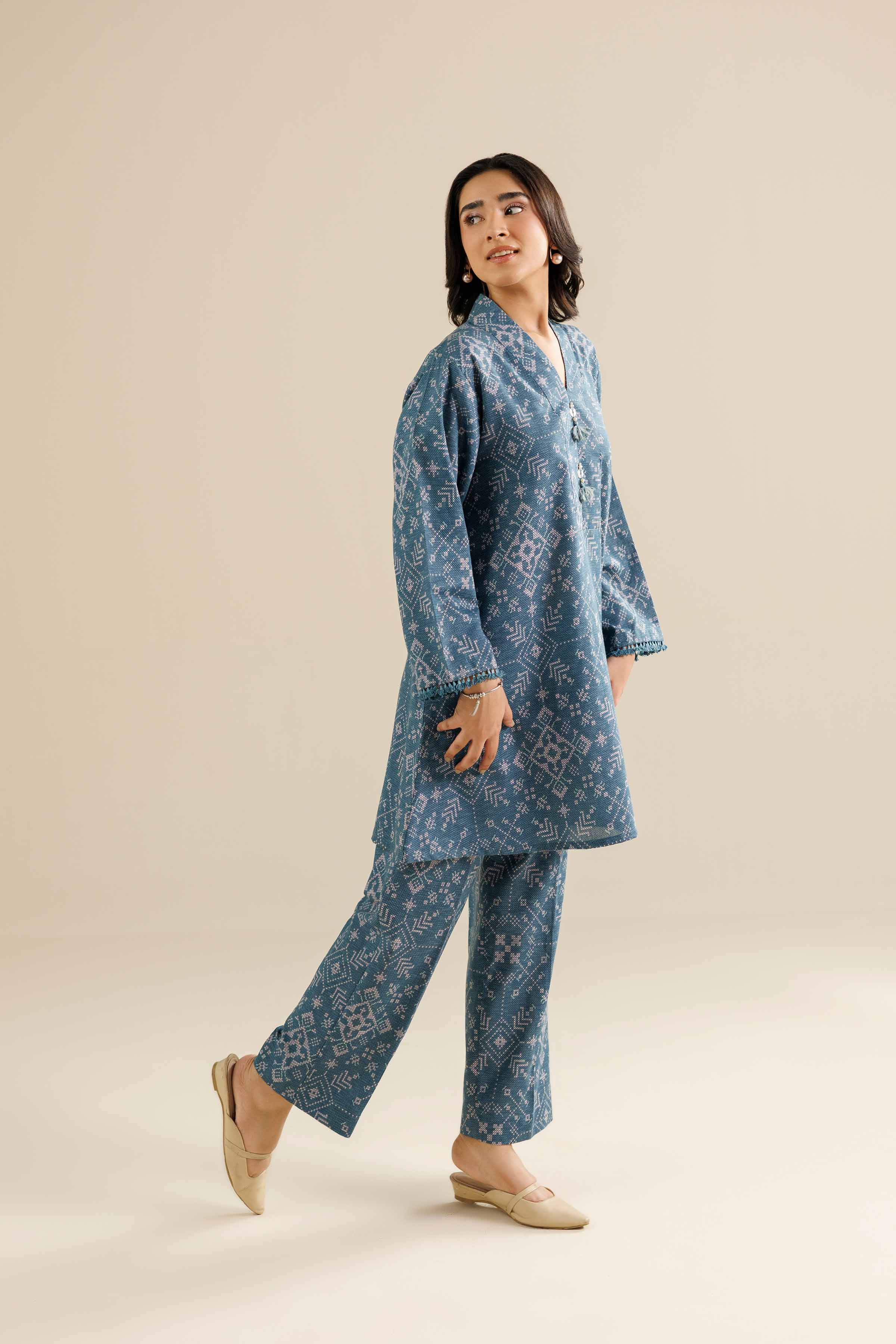 NISHATUAE - Blue Printed Karandi 2-piece Ready to wear Dress