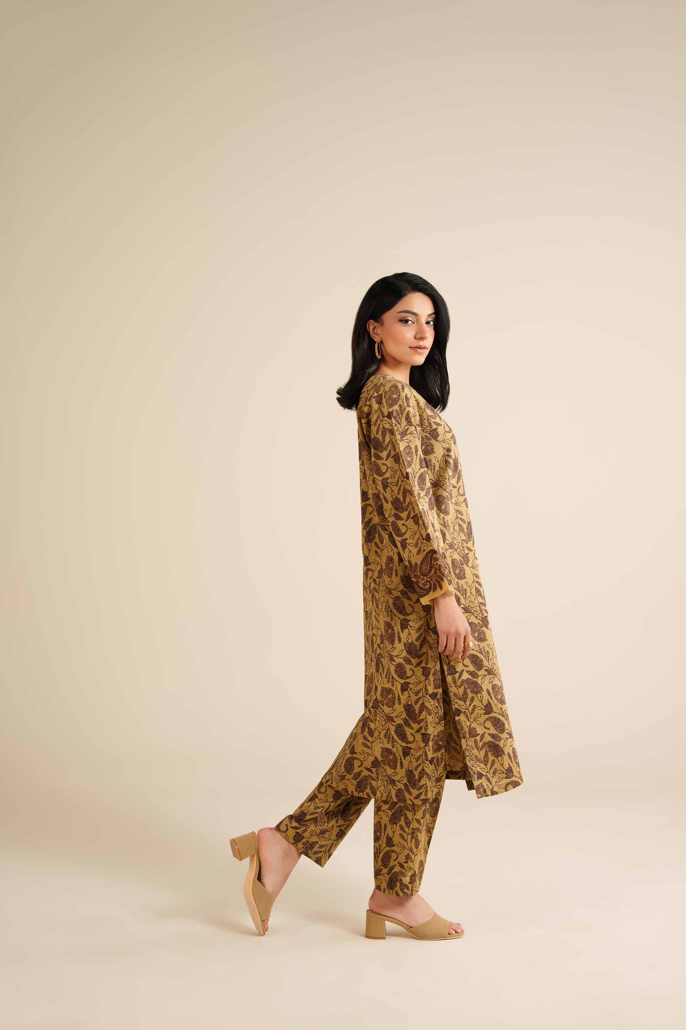 NISHATUAE - Brown Embroidered Karandi 2-piece Ready to wear Dress