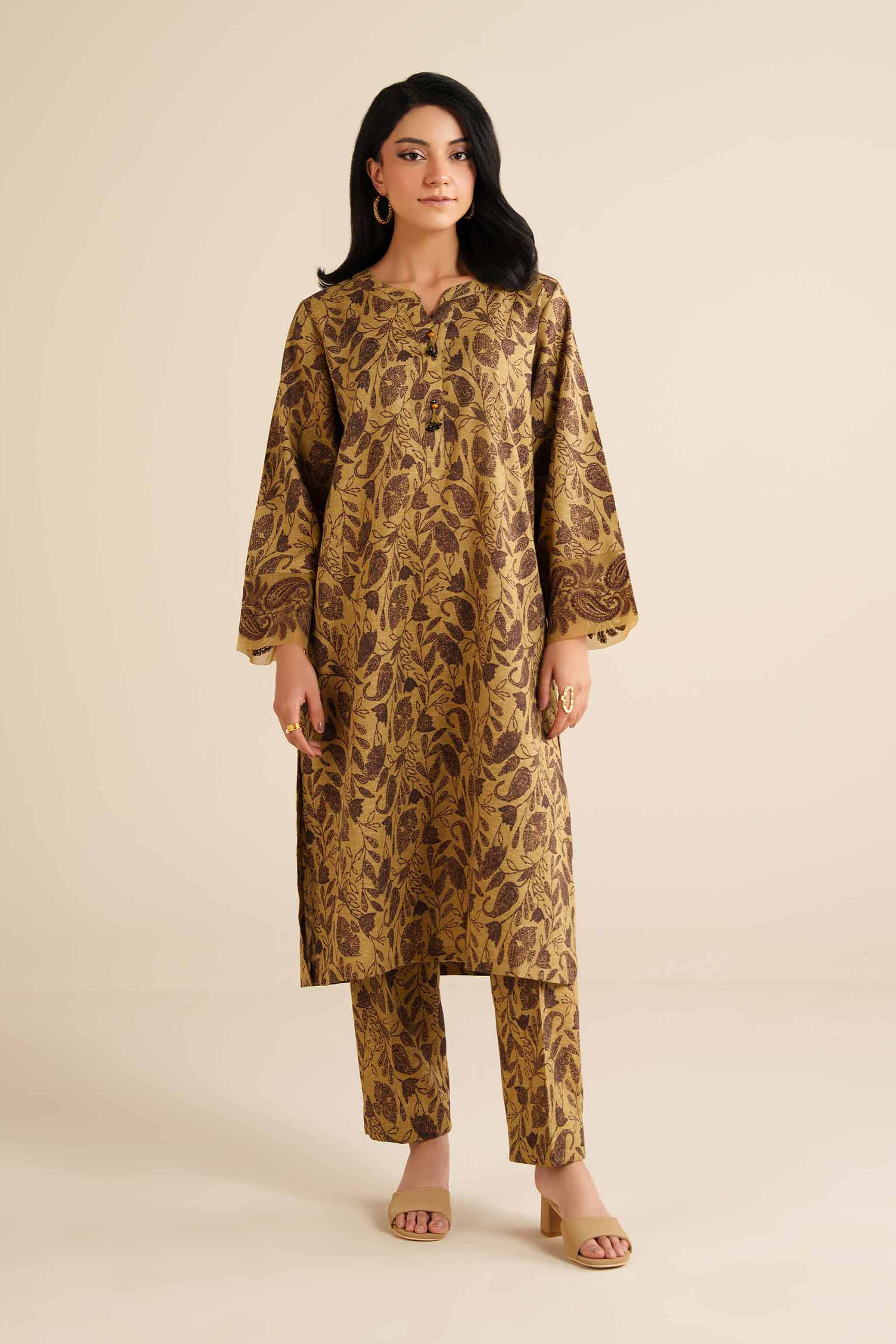 NISHATUAE - Brown Embroidered Karandi 2-piece Ready to wear Dress