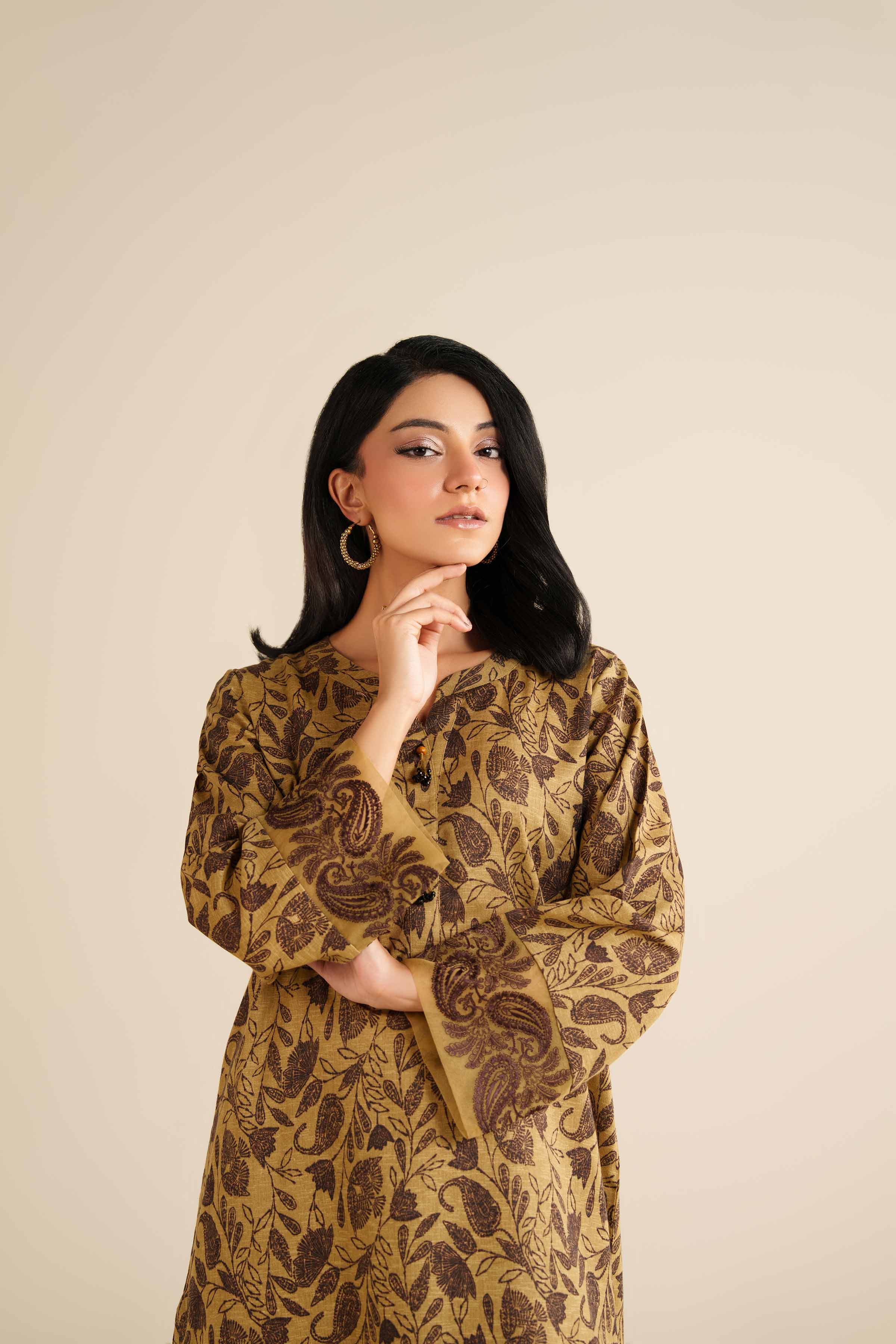 NISHATUAE - Brown Embroidered Karandi 2-piece Ready to wear Dress
