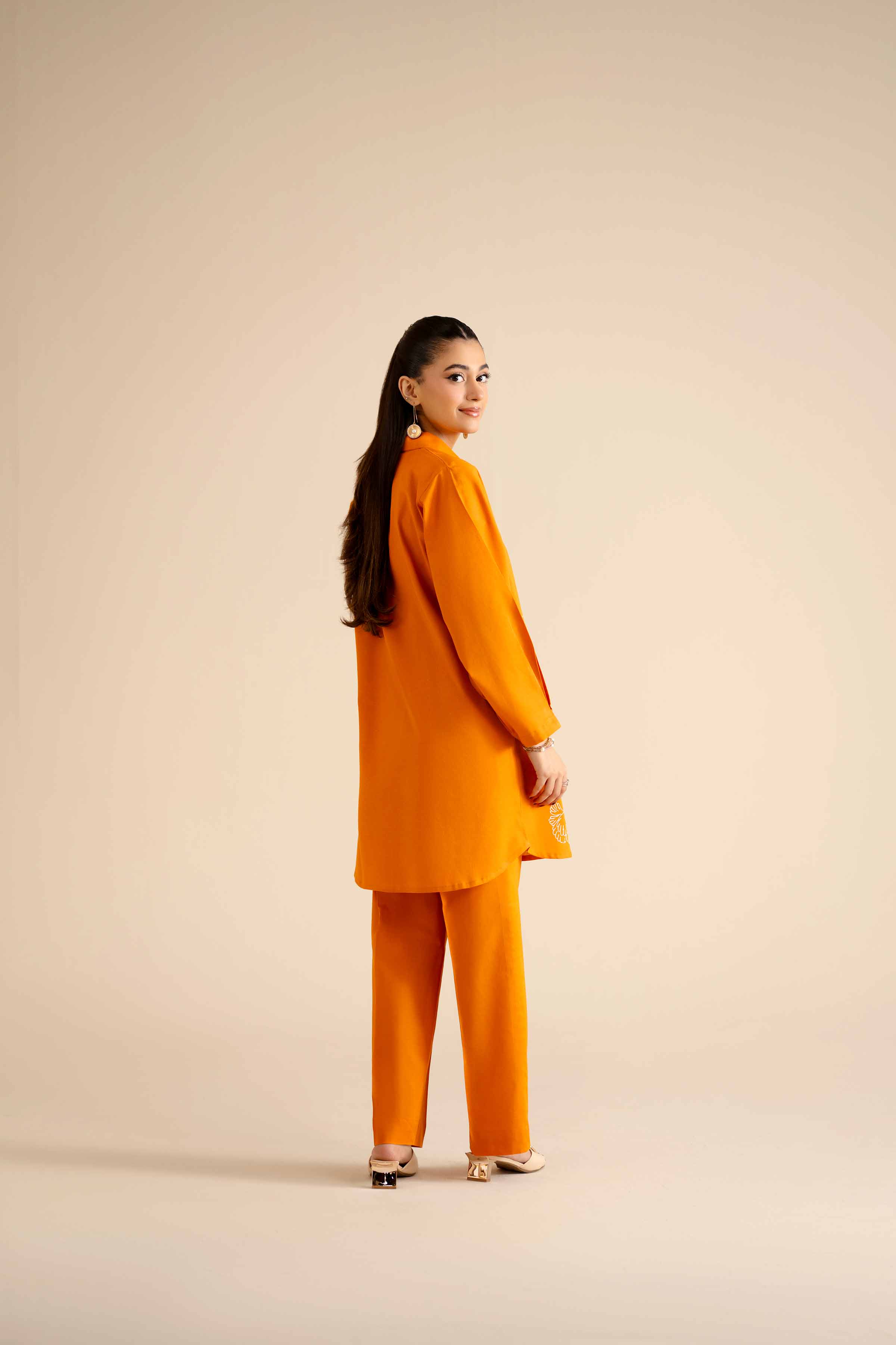 NISHATUAE - Orange Embroidered Cotton 2-piece Ready to wear Dress