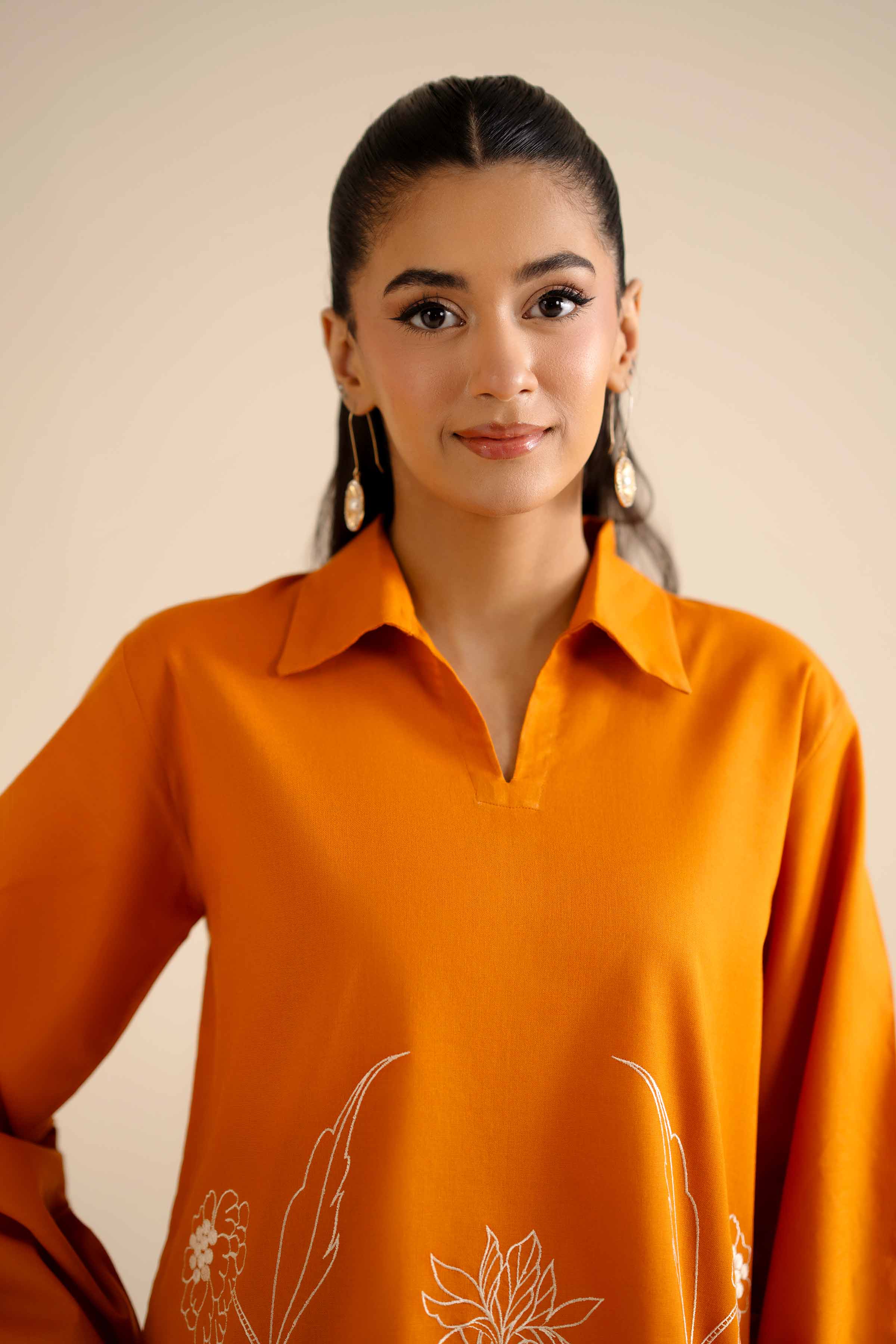 NISHATUAE - Orange Embroidered Cotton 2-piece Ready to wear Dress