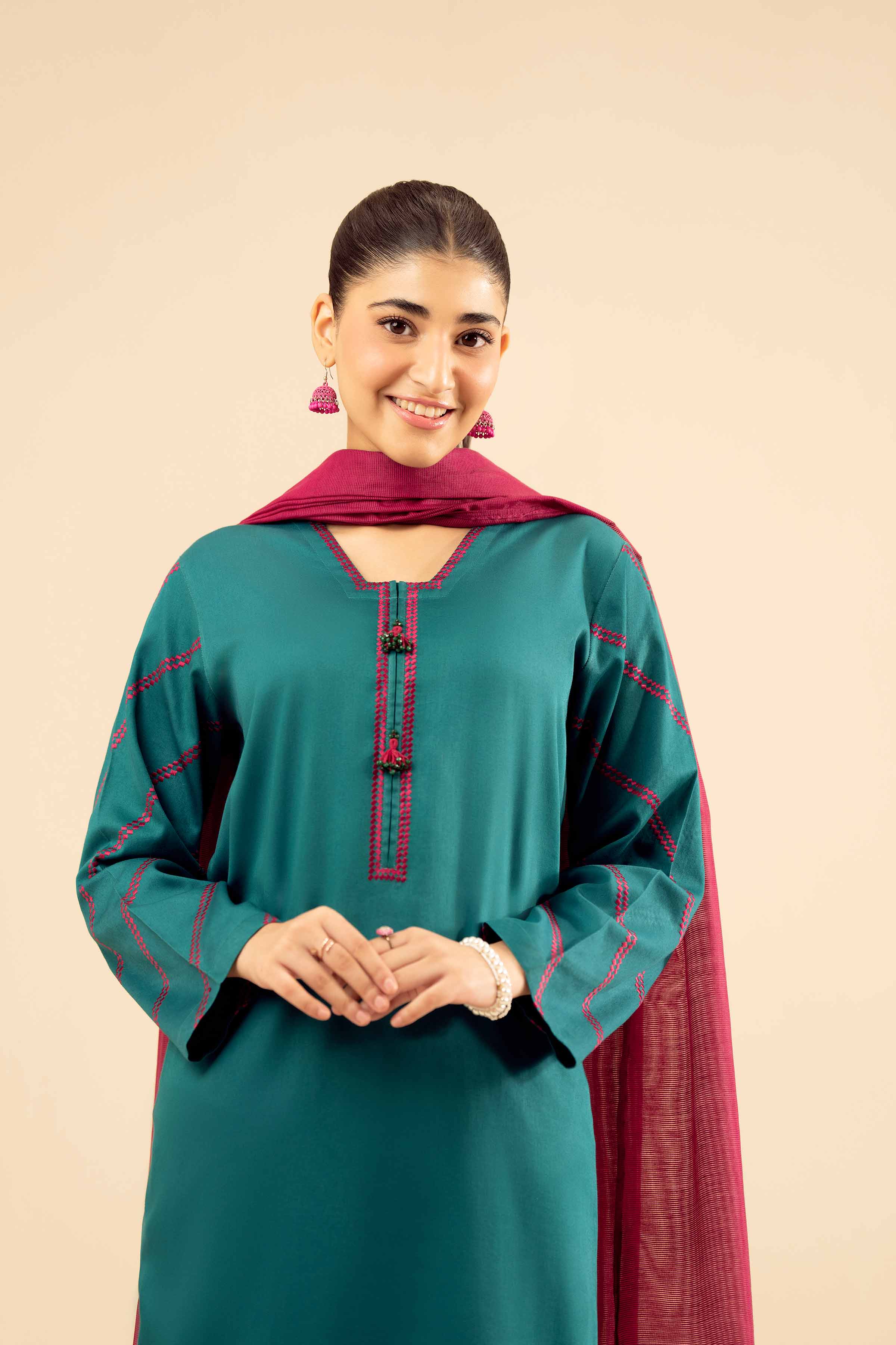 NISHATUAE - Green Embroidered Satin 3-piece Ready to wear Suit