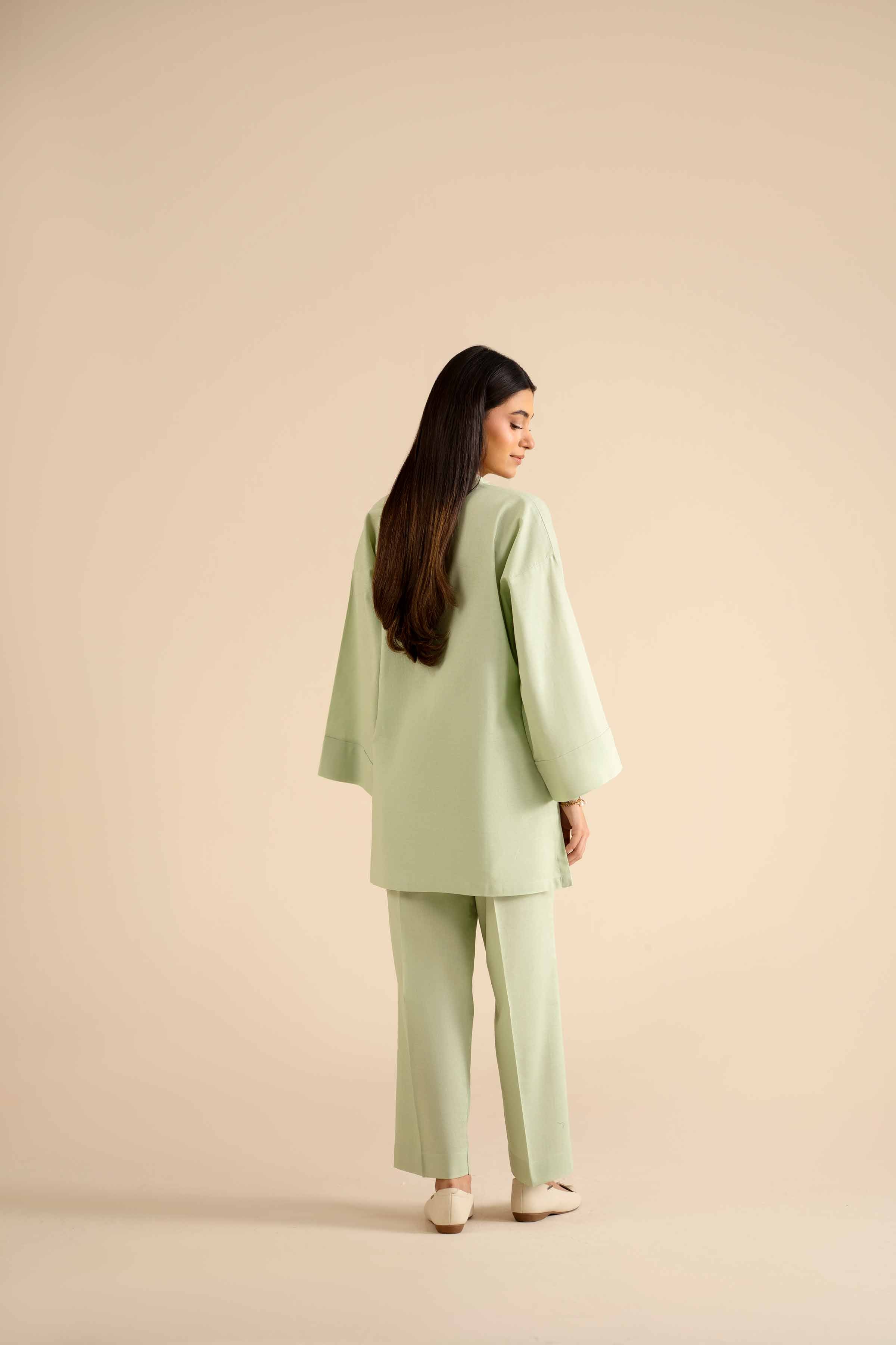 NISHATUAE - Green Embroidered Cotton 2-piece Ready to wear Dress