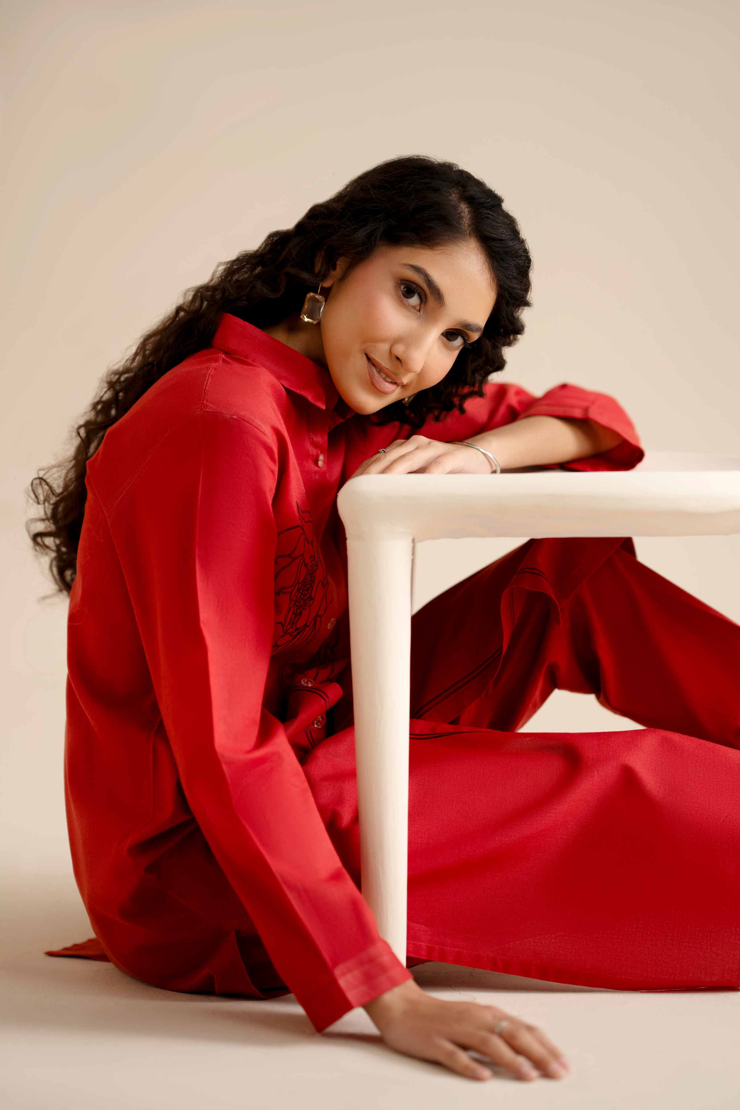 NISHATUAE - Rust Embroidered Cotton 2-piece Ready to wear Dress