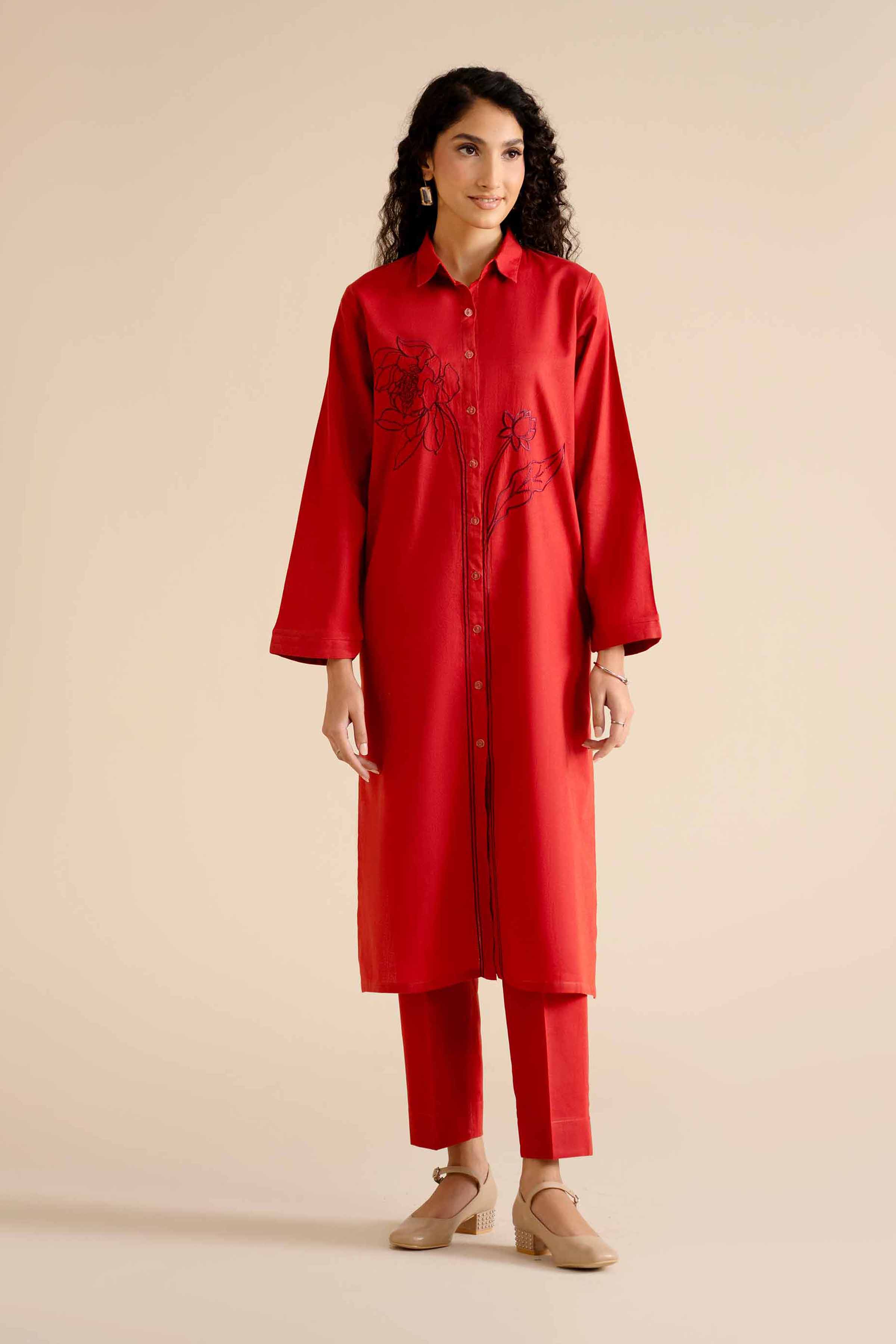 NISHATUAE - Rust Embroidered Cotton 2-piece Ready to wear Dress