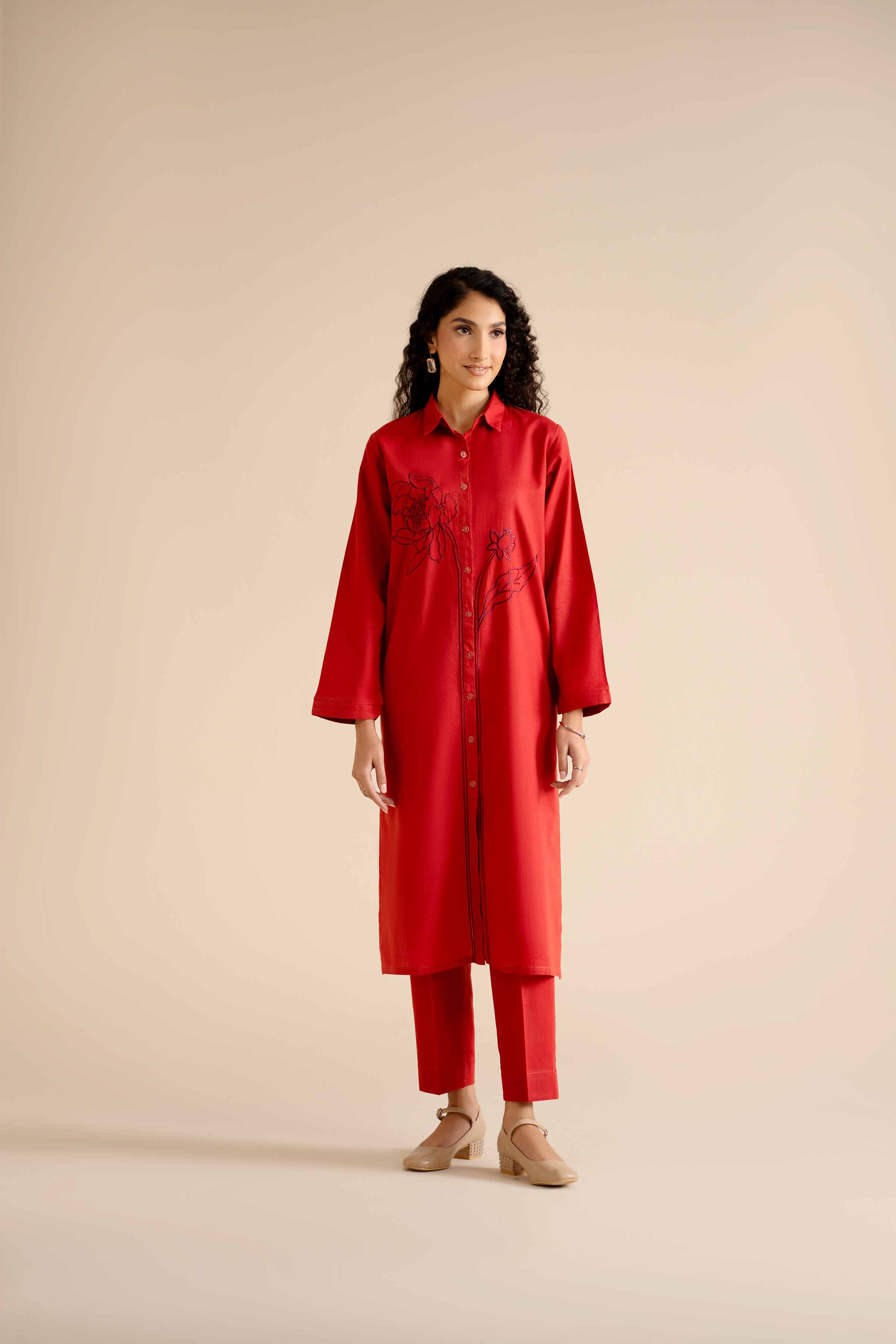 NISHATUAE - Rust Embroidered Cotton 2-piece Ready to wear Dress