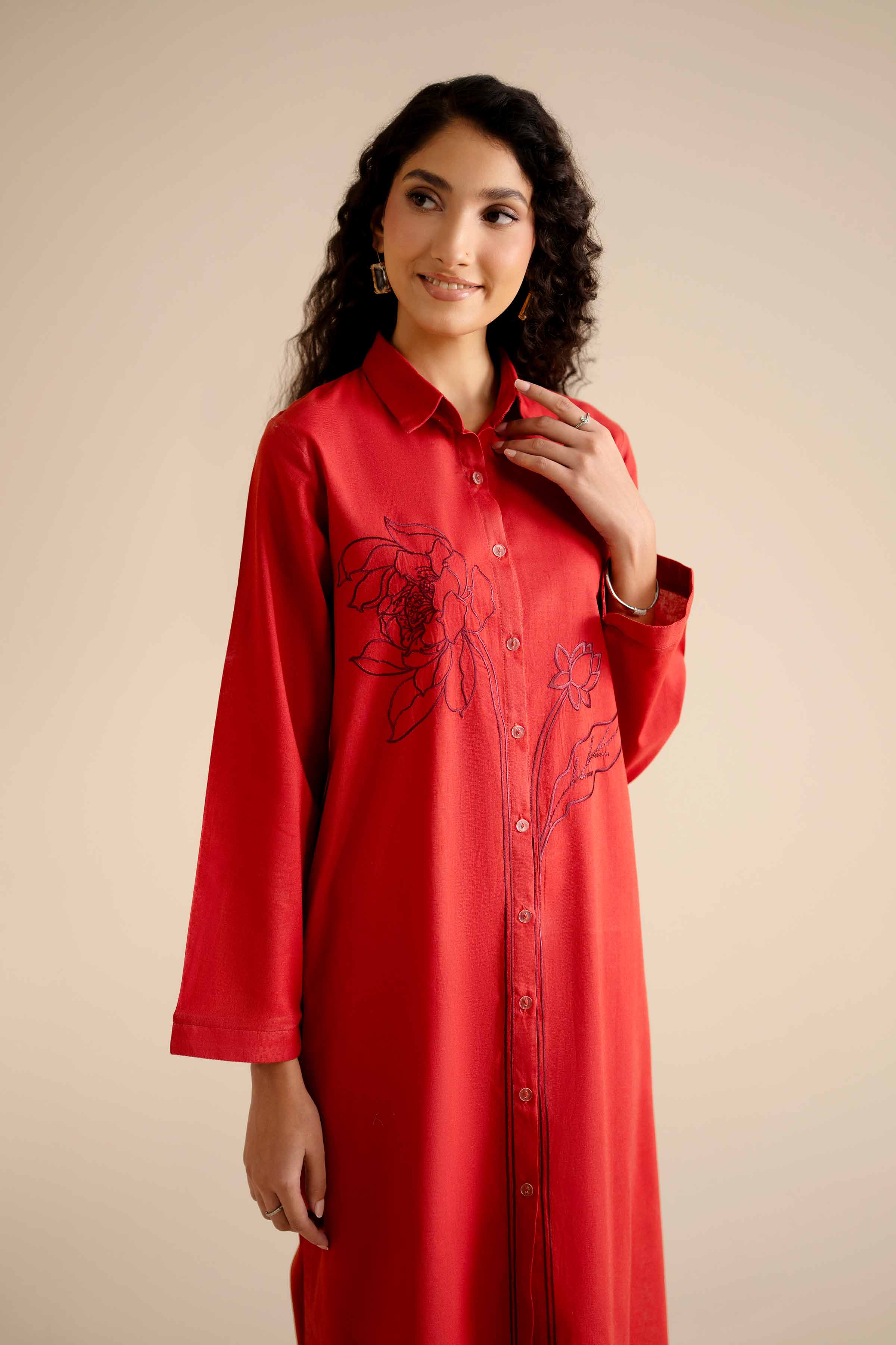 NISHATUAE - Rust Embroidered Cotton 2-piece Ready to wear Dress