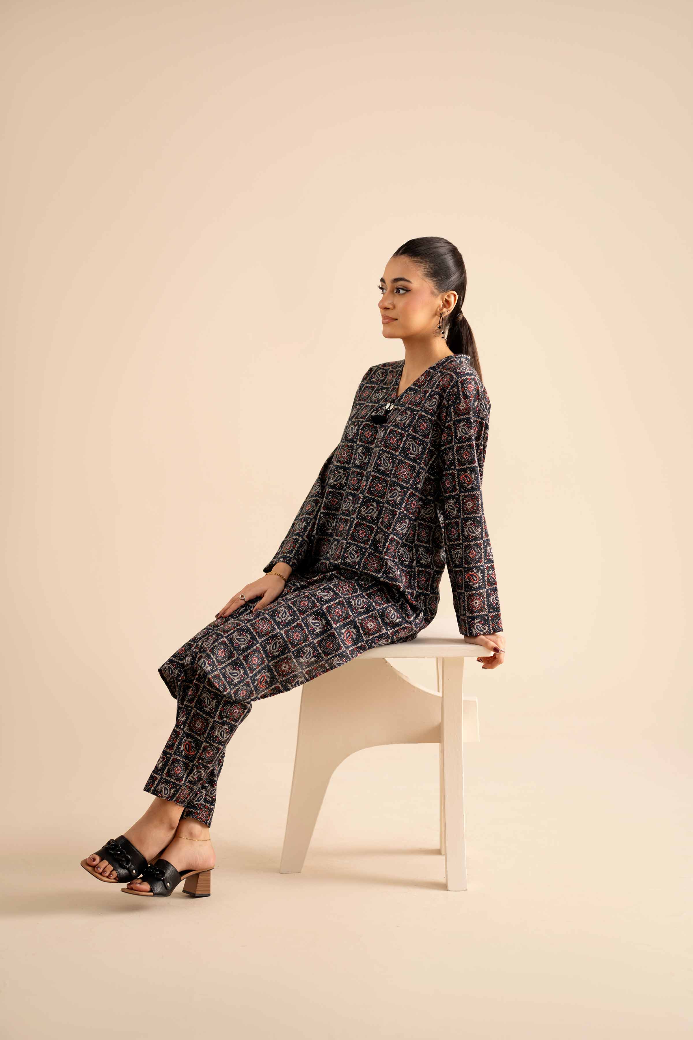 NISHATUAE - Black Printed Karandi 2-piece Ready to wear Dress