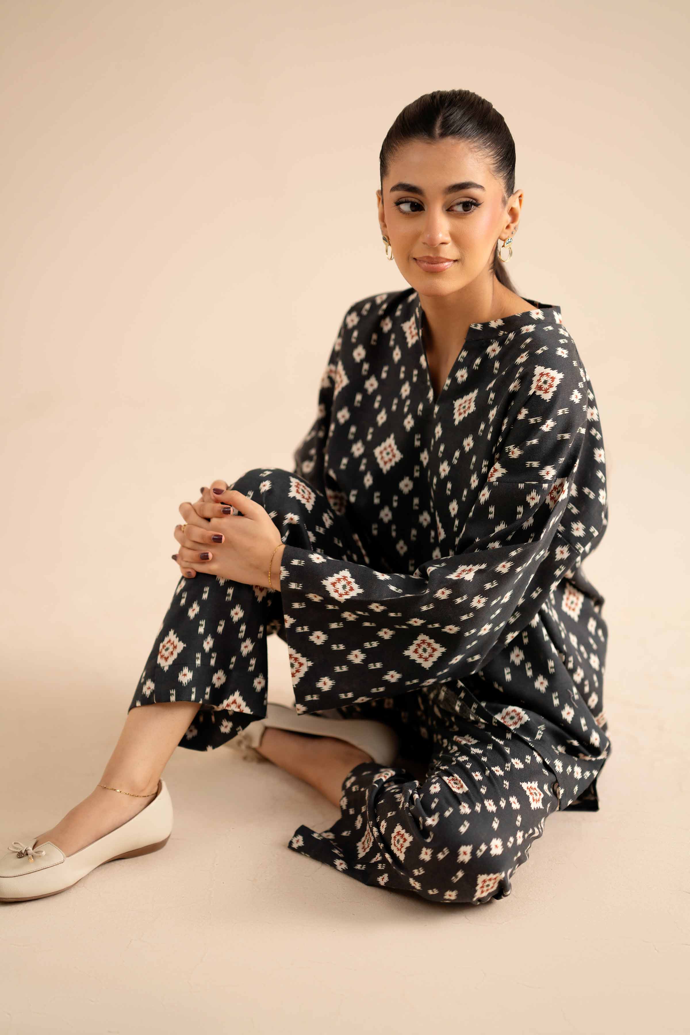 NISHATUAE - Black Printed Karandi 2-piece Ready to wear Dress