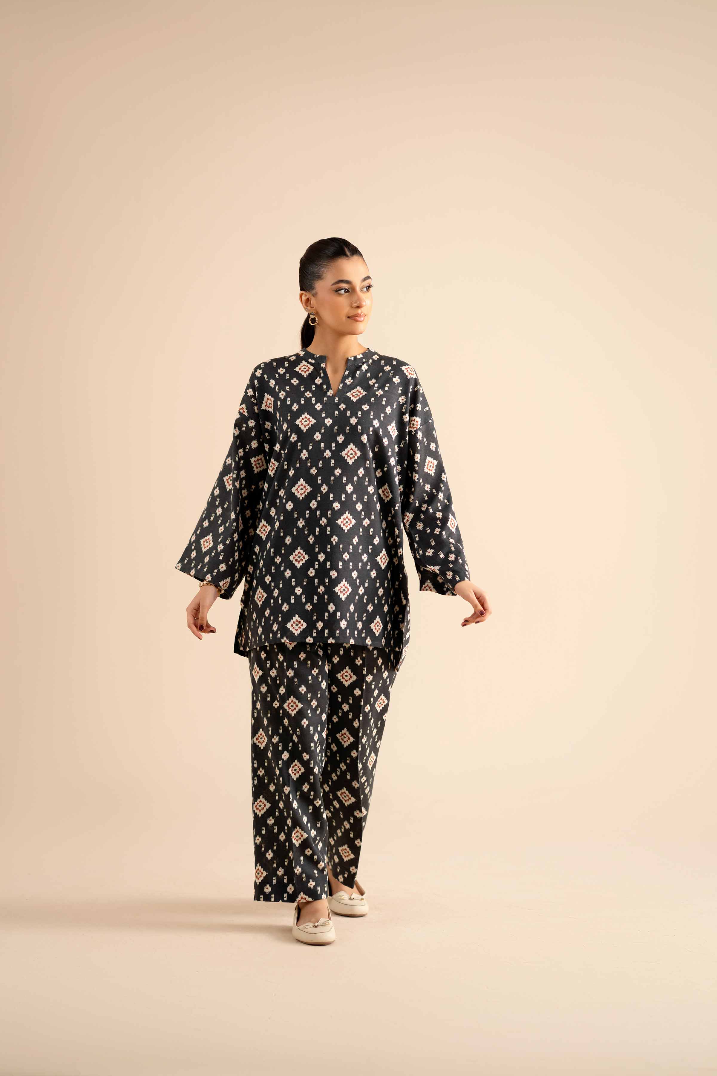 NISHATUAE - Black Printed Karandi 2-piece Ready to wear Dress