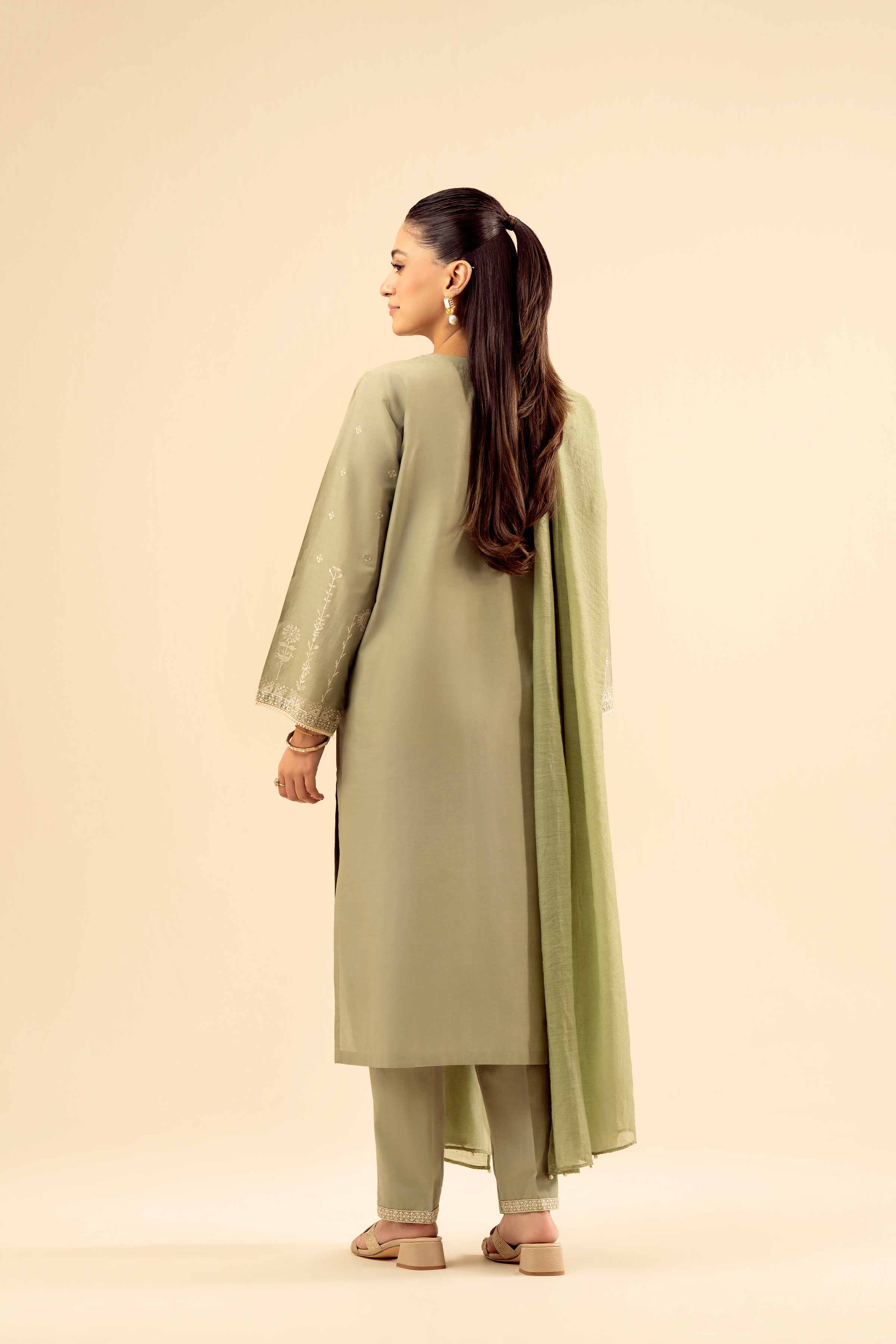 NISHATUAE - Green Embroidered Cambric 2-piece Ready to wear Dress