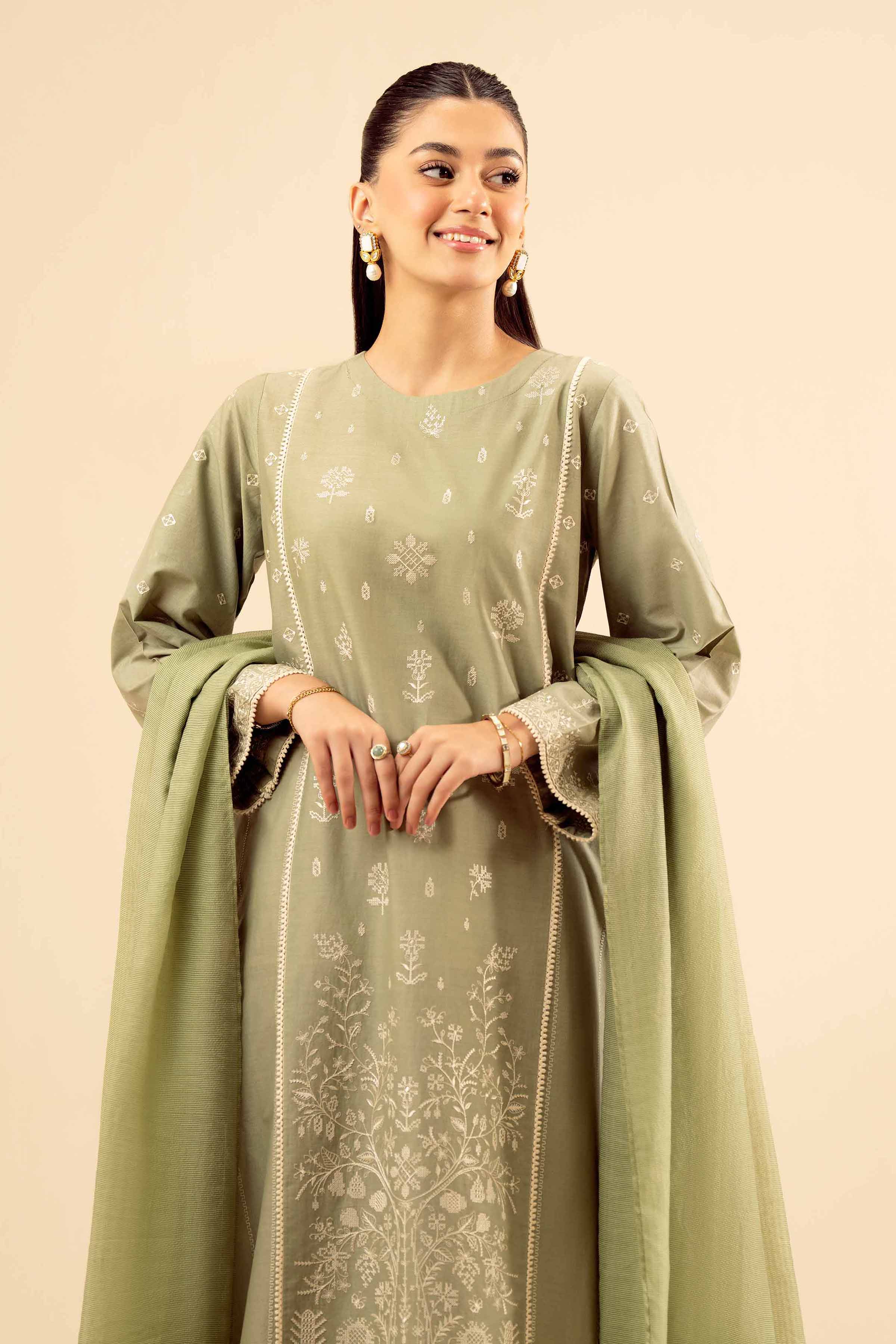 NISHATUAE - Green Embroidered Cambric 2-piece Ready to wear Dress