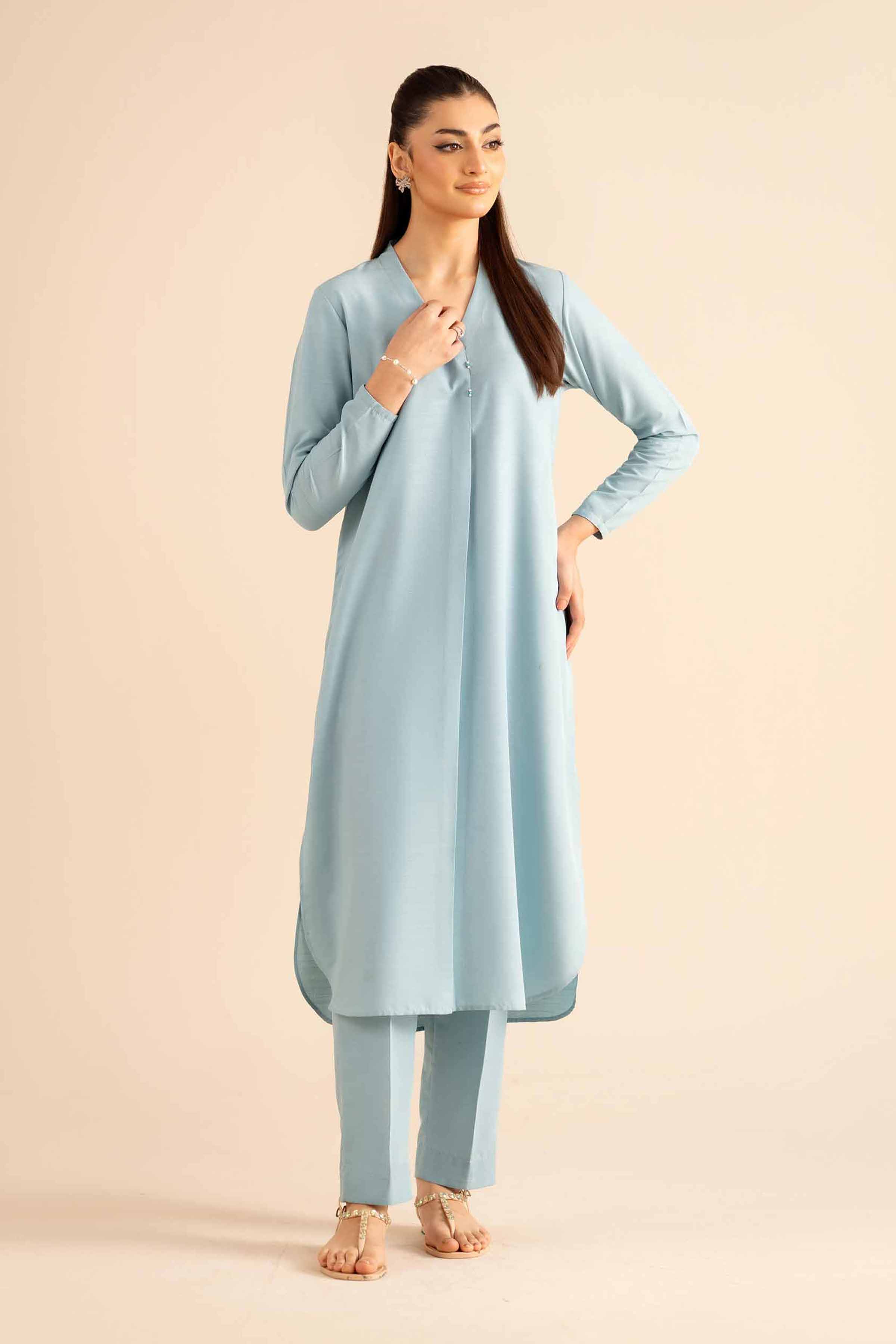 NISHATUAE - Blue Solids Silk 2-piece Ready to wear Dress