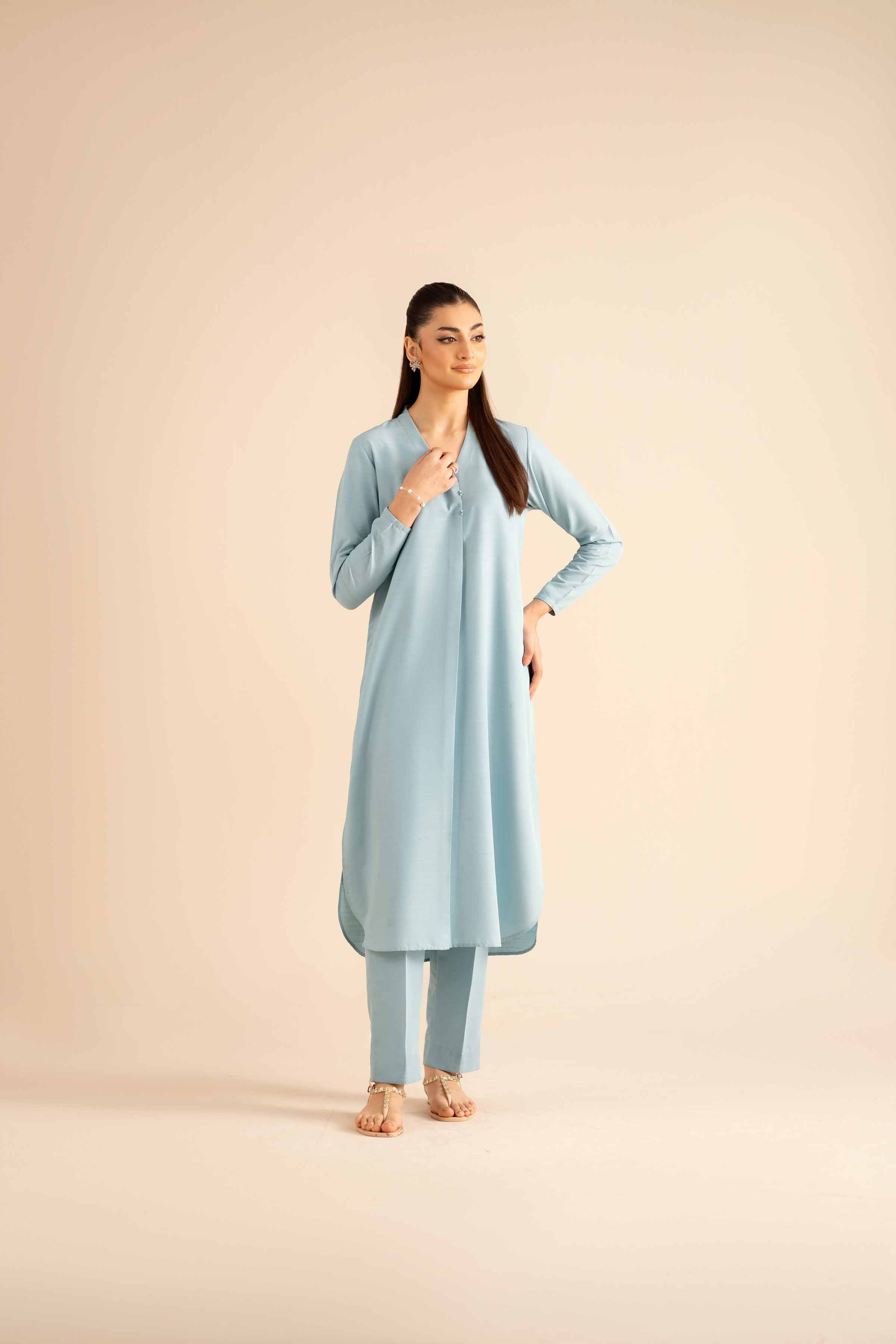NISHATUAE - Blue Solids Silk 2-piece Ready to wear Dress