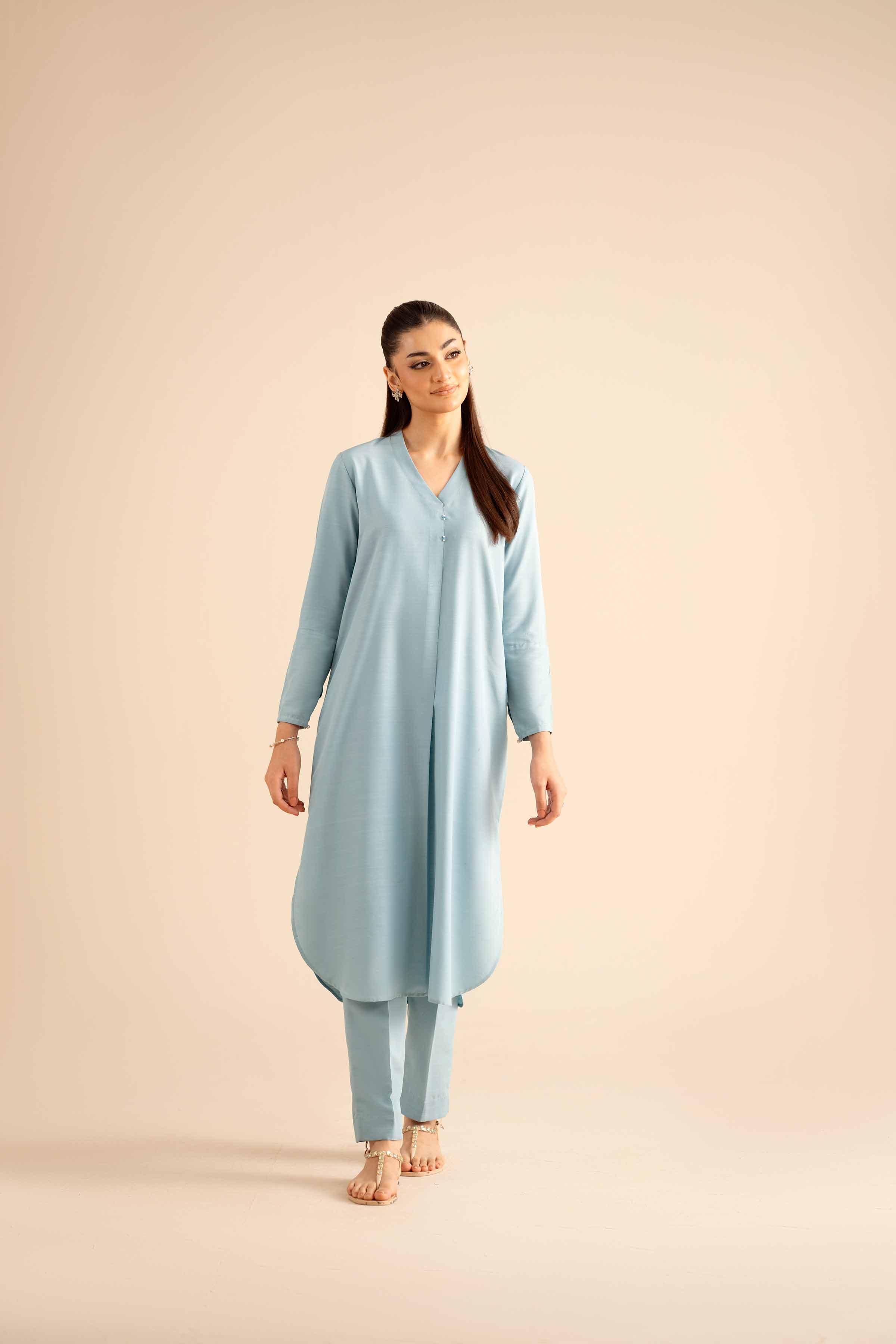 NISHATUAE - Blue Solids Silk 2-piece Ready to wear Dress