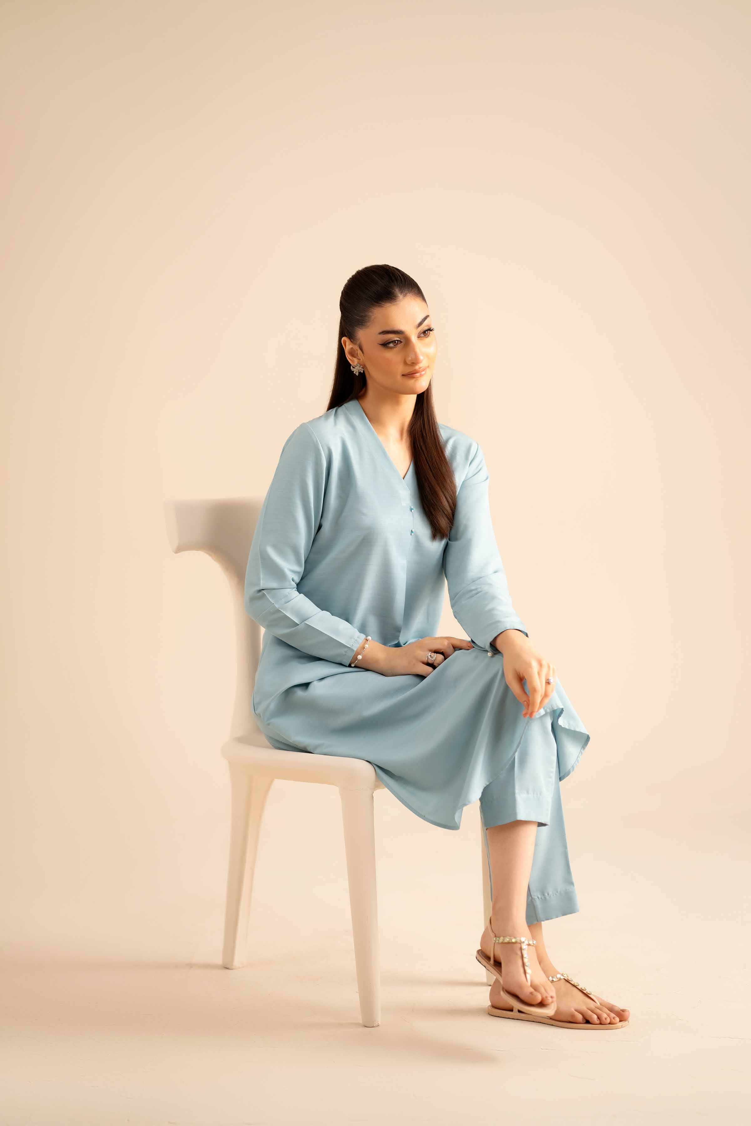 NISHATUAE - Blue Solids Silk 2-piece Ready to wear Dress