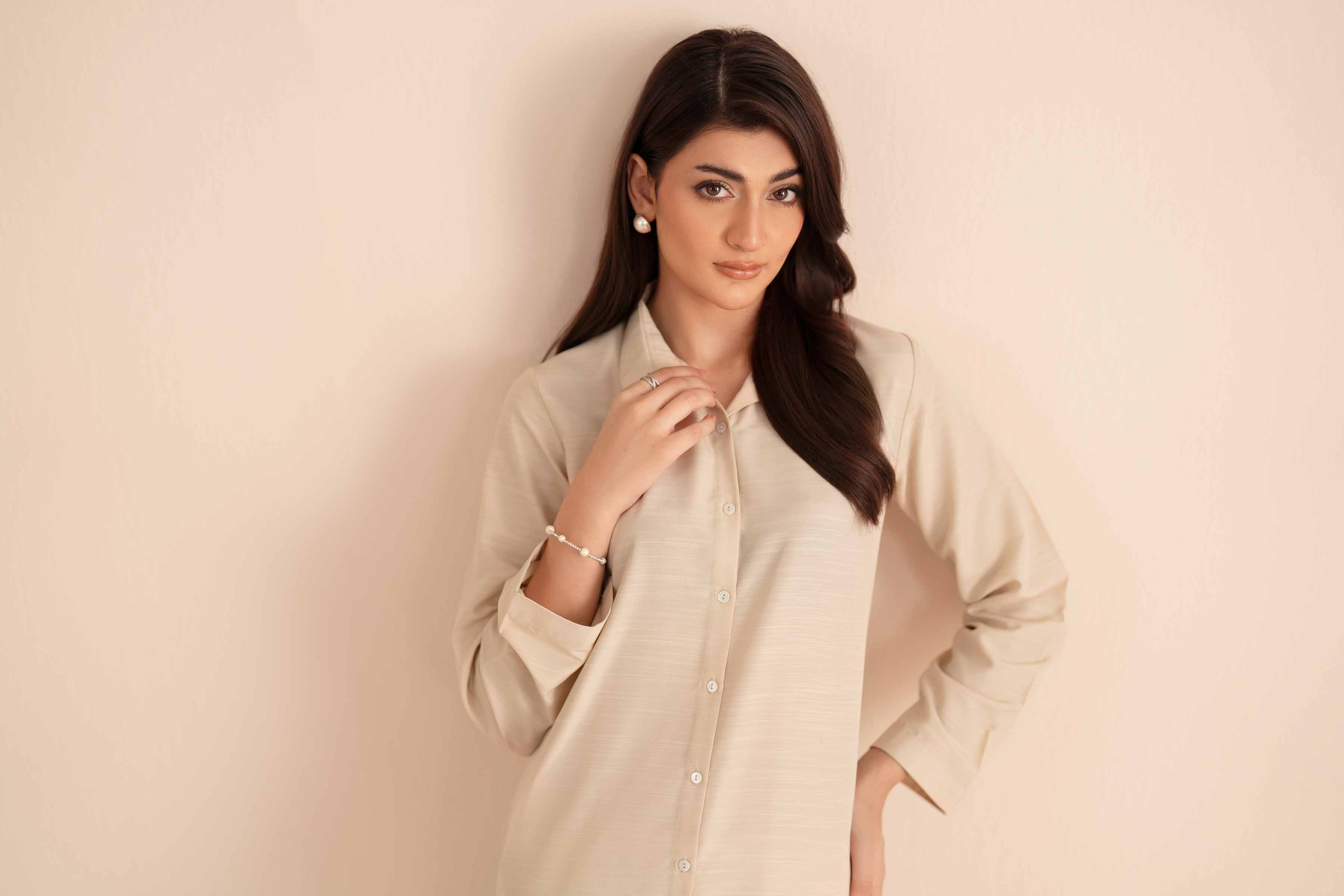 NishatUAE - Off White Solid Silk 2-piece Ready To Wear Dress