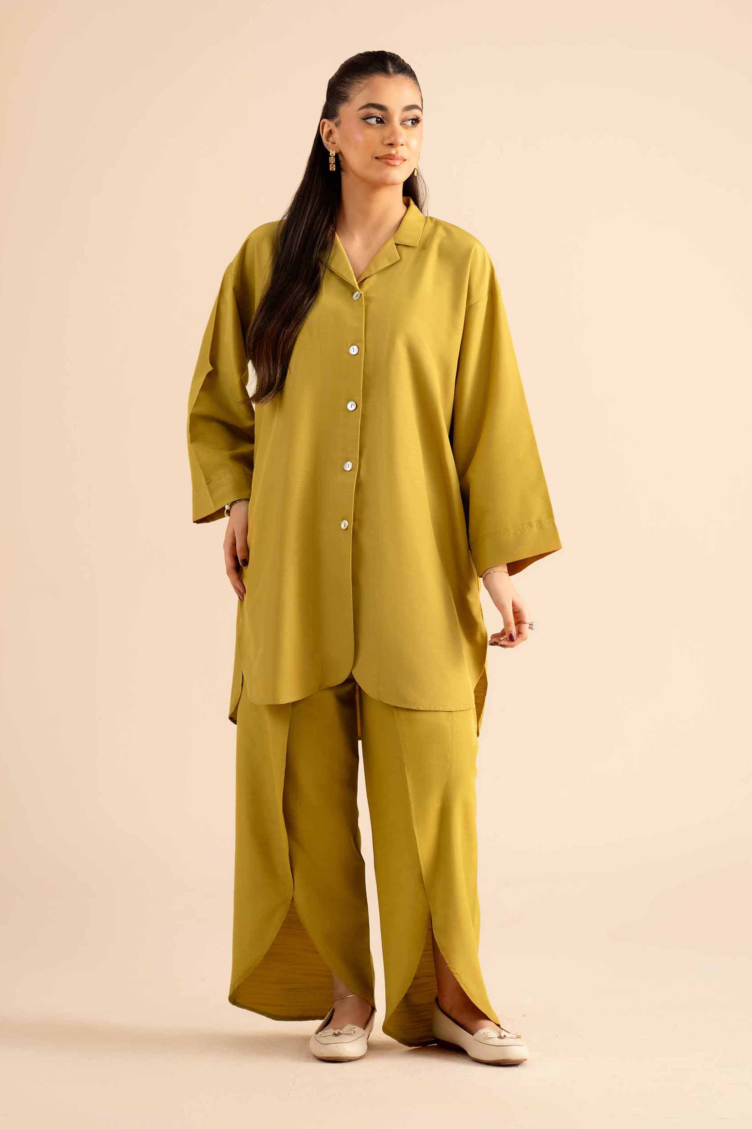 NISHATUAE - Olive Solids Silk 2-piece Ready to wear Dress