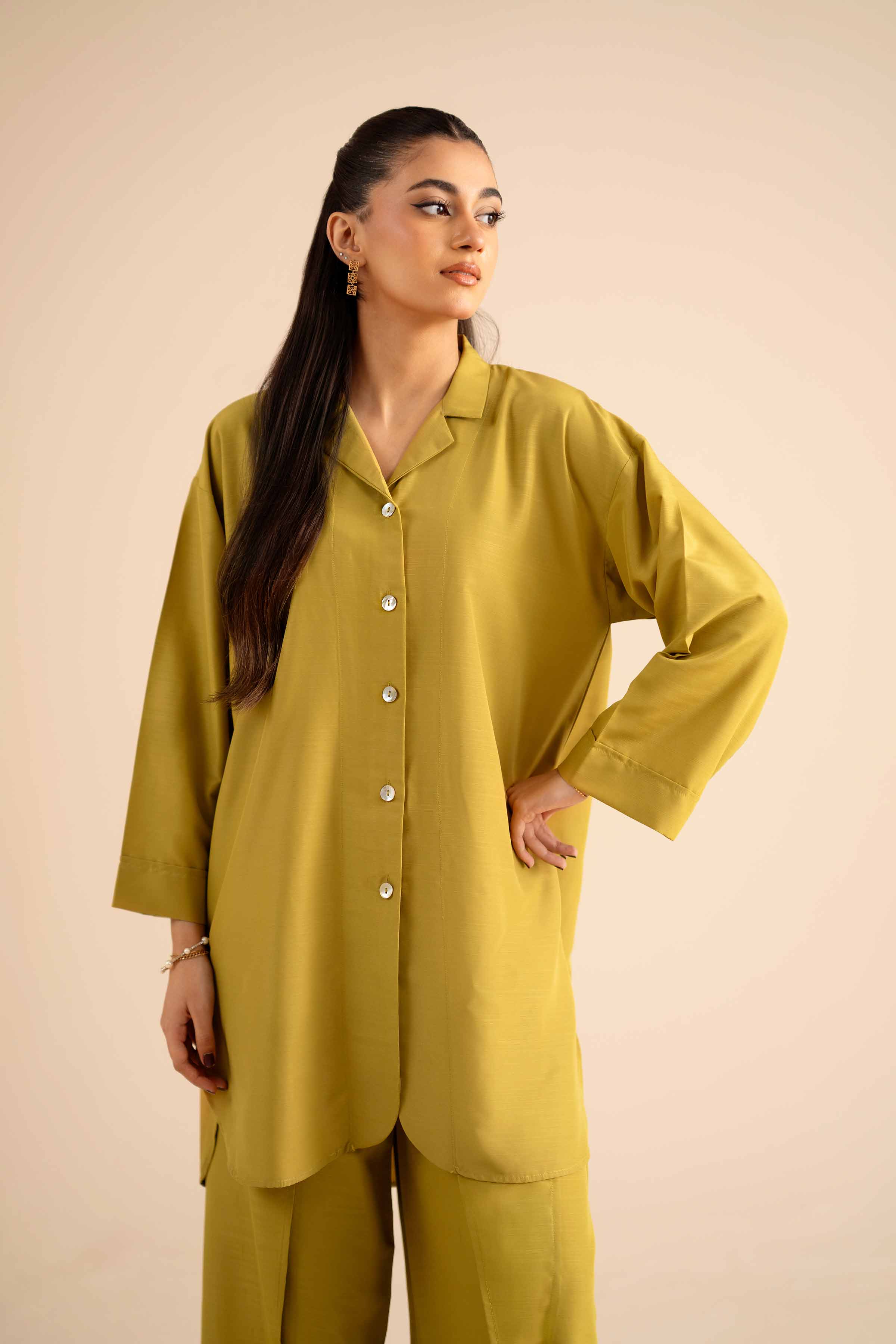 NISHATUAE - Olive Solids Silk 2-piece Ready to wear Dress