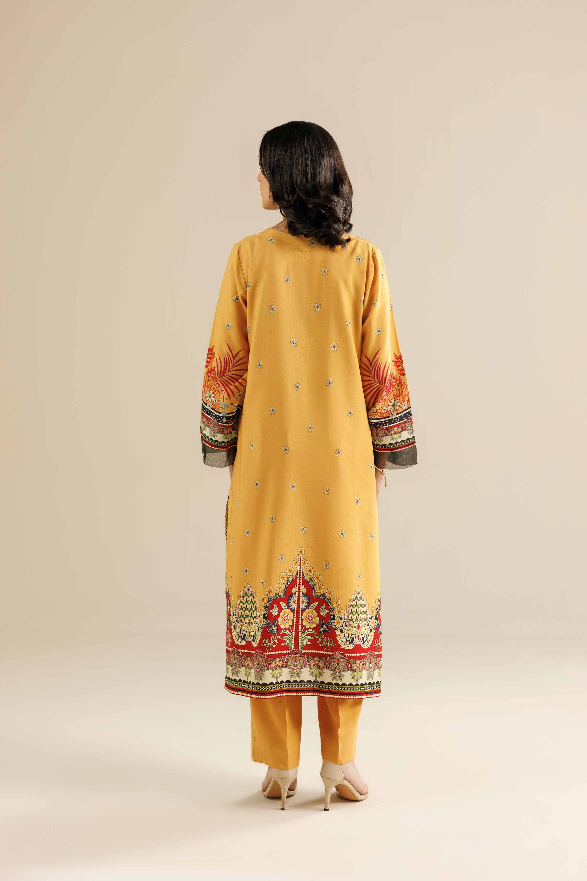 NishatUAE - Mustard Printed Linen 2-piece Ready to wear Dress