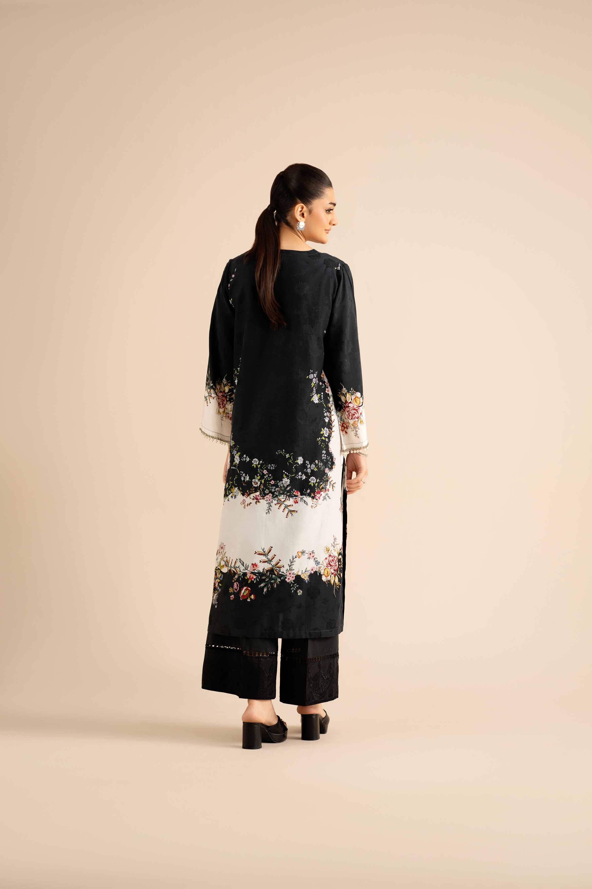 NISHATUAE - Black Printed Jacquard 2-piece Ready to wear Dress