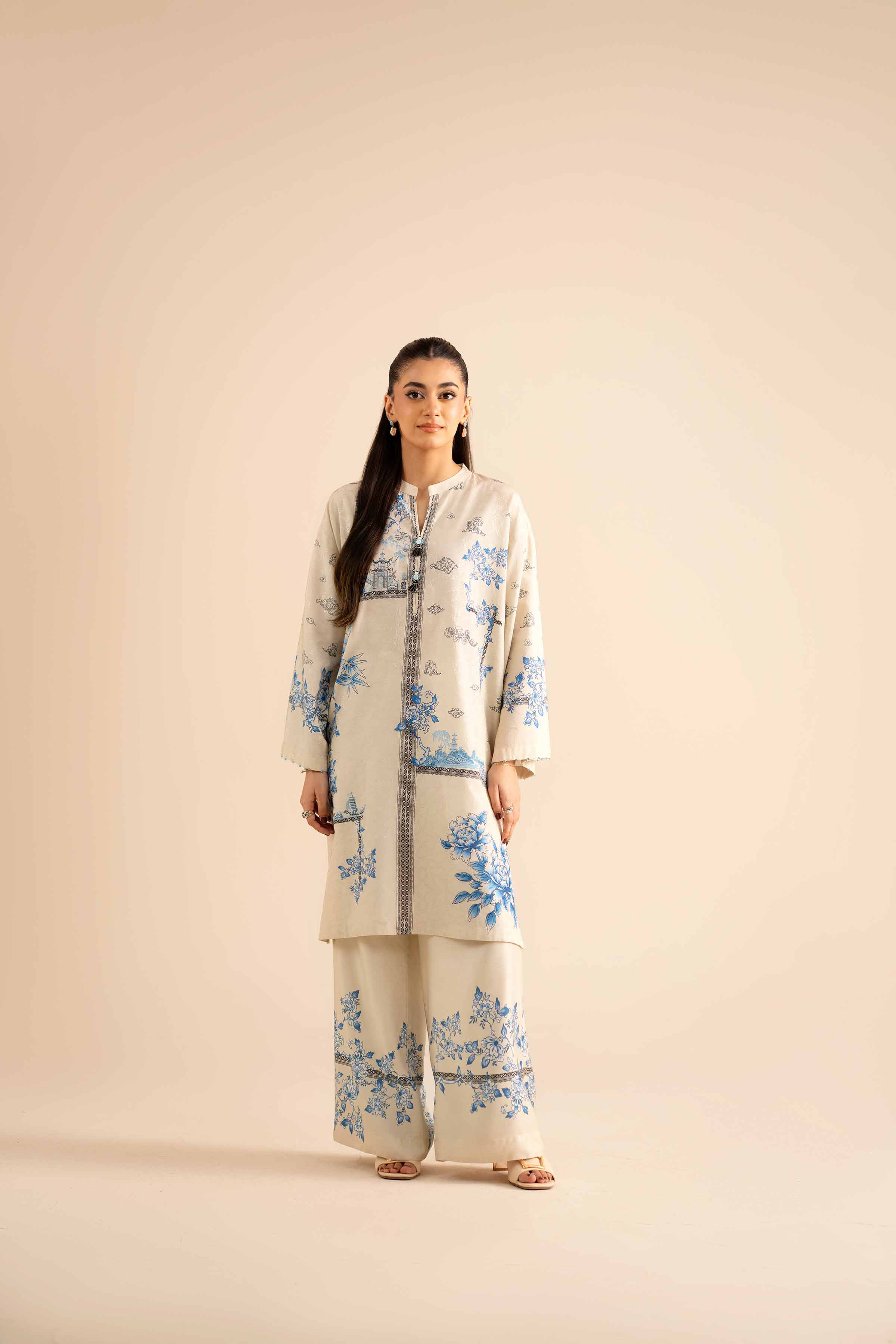 NISHATUAE - Beige Printed Jacquard 2-piece Ready to wear Dress