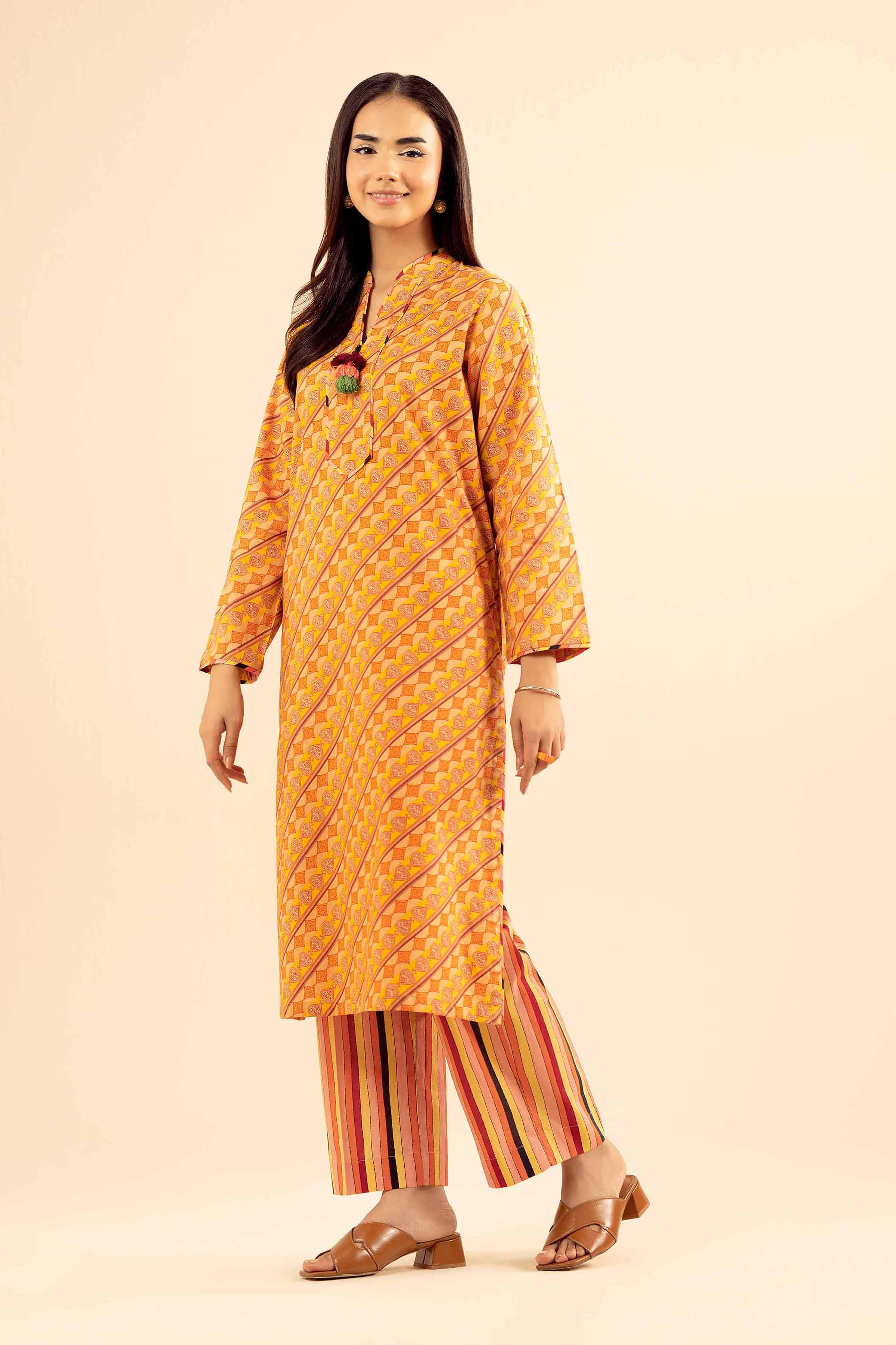 NishatUAE - Orange Embroidered Cambric 2-piece Ready To Wear Dress