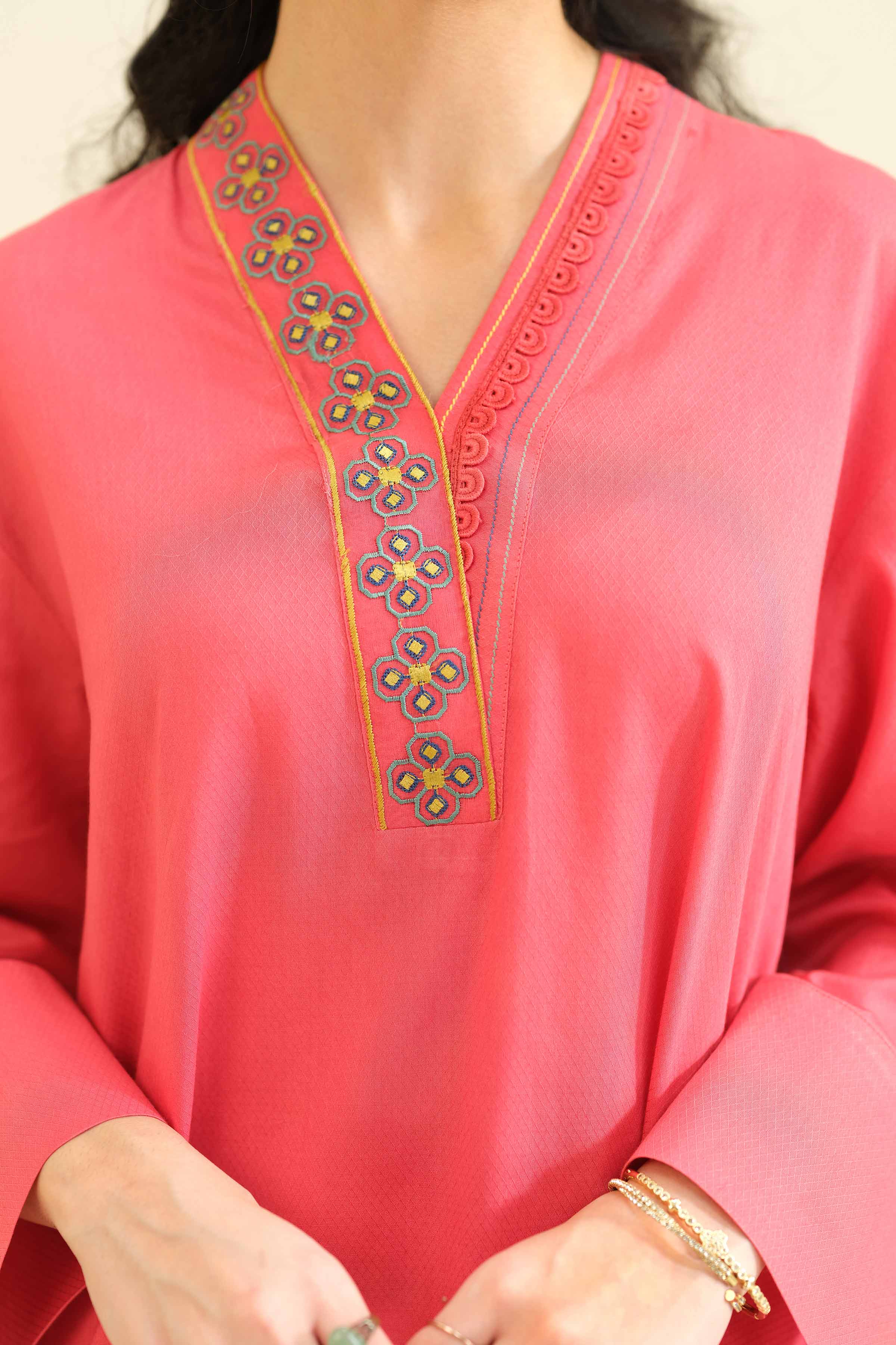 NISHATUAE - Pink Embroidered Cambric Ready to wear Shirt