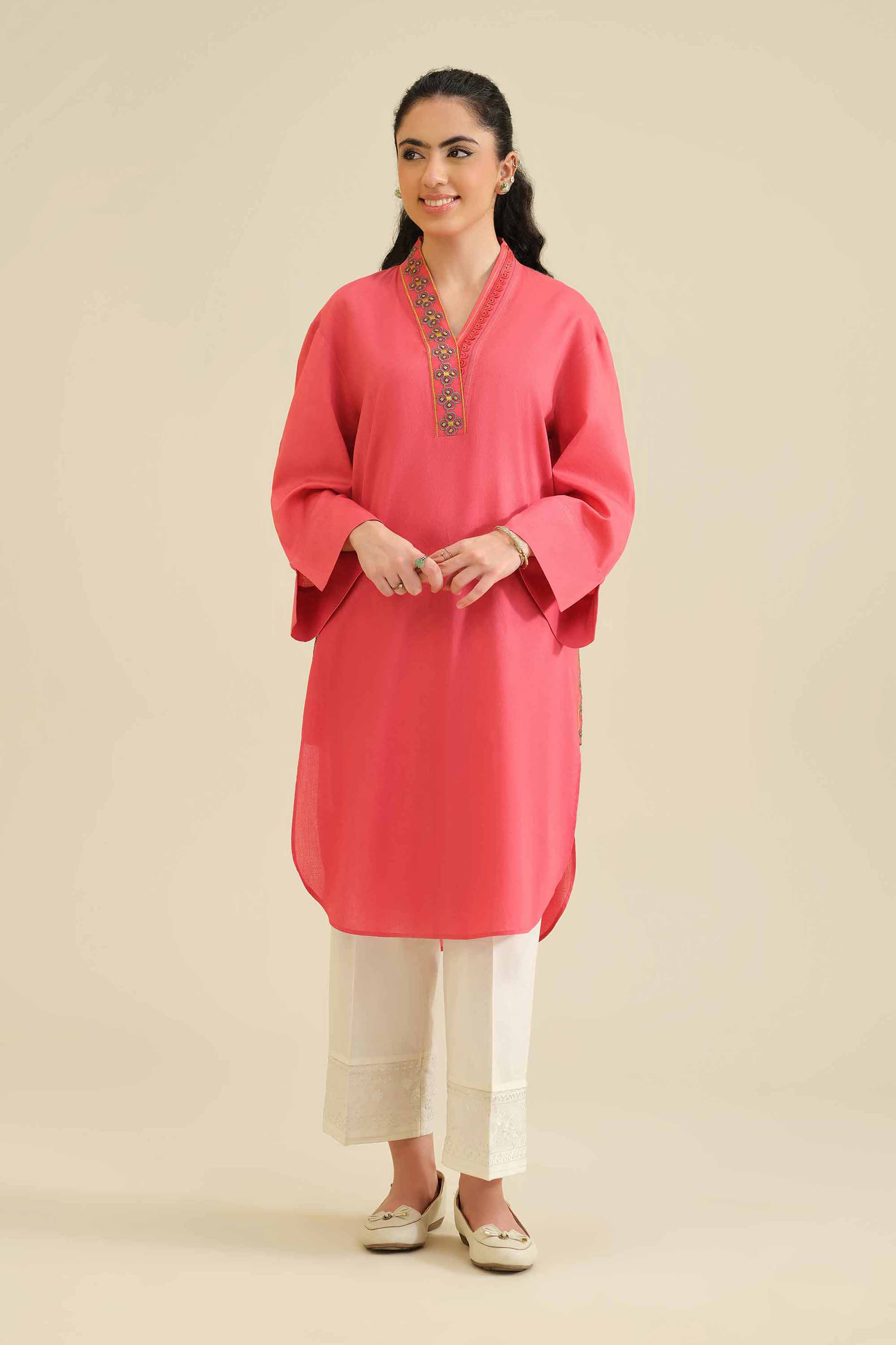 NISHATUAE - Pink Embroidered Cambric Ready to wear Shirt