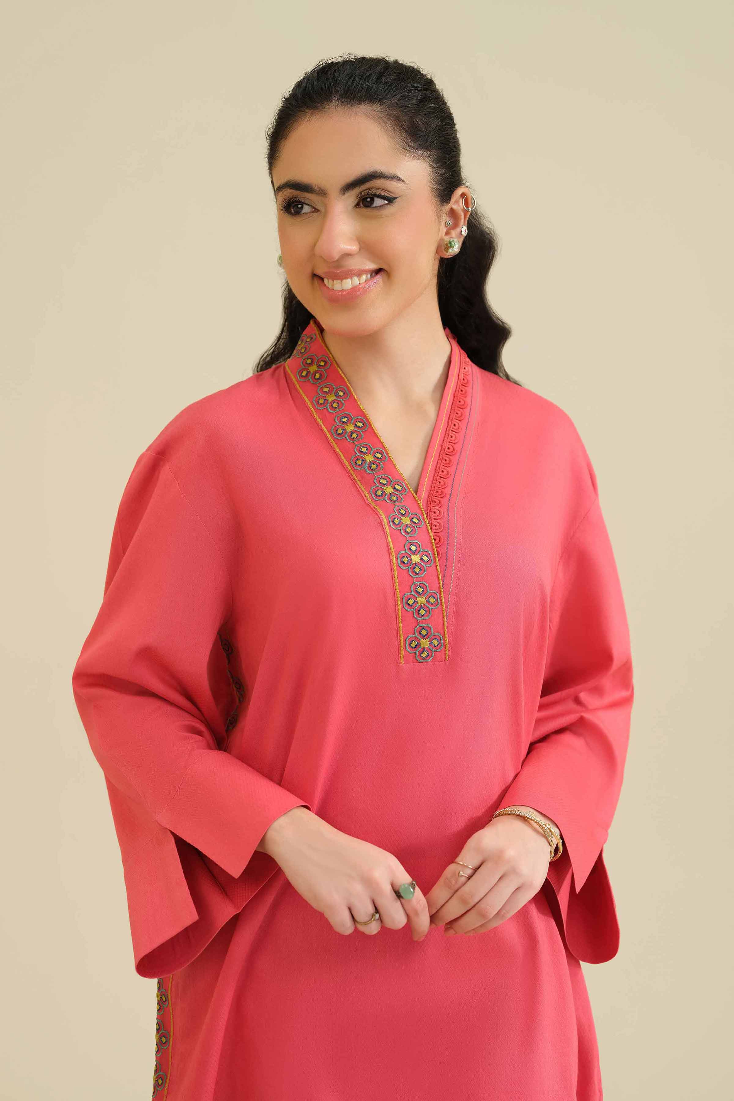 NISHATUAE - Pink Embroidered Cambric Ready to wear Shirt
