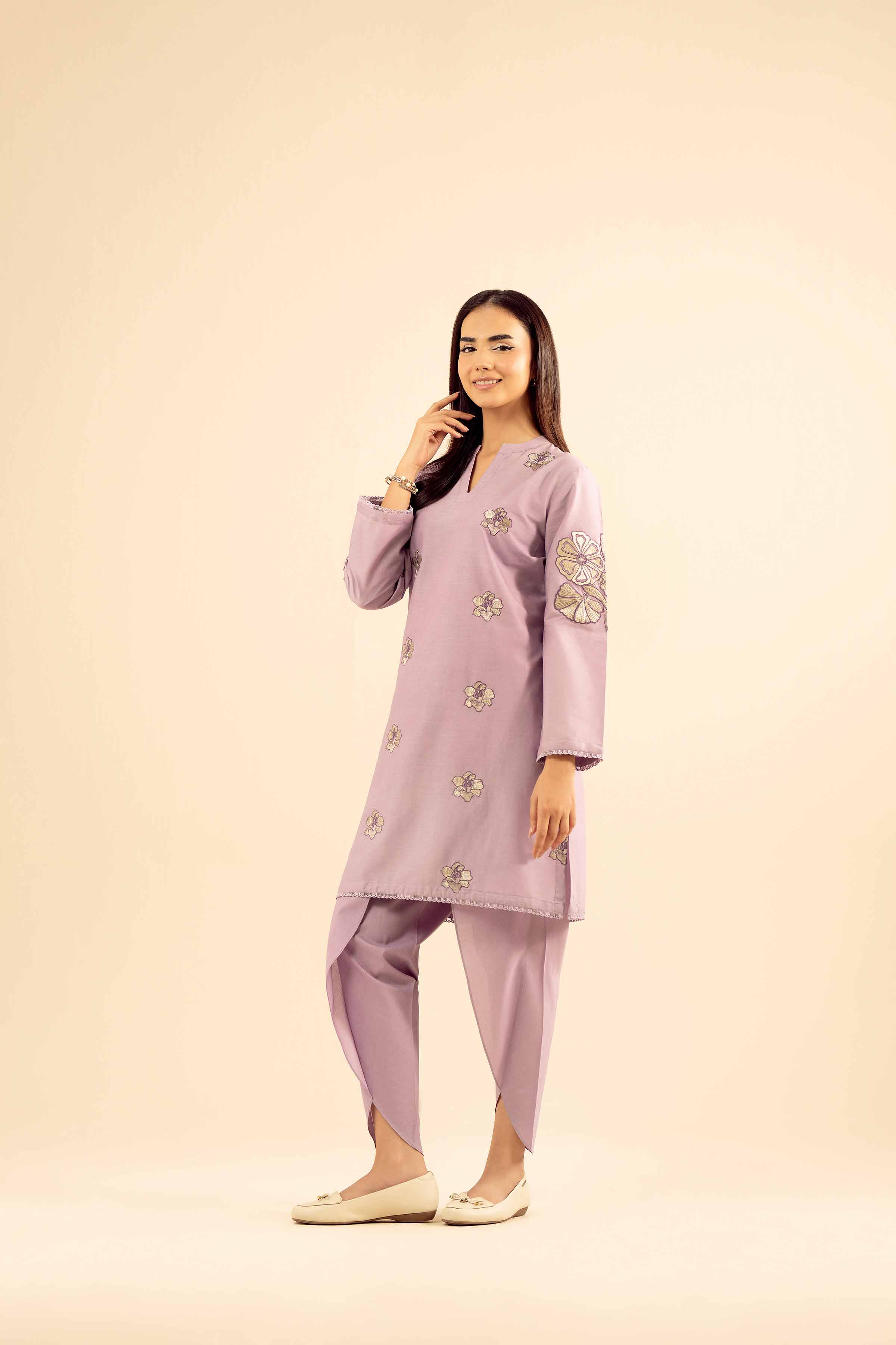 NISHATUAE - Purple Embroidered Tropical 2-piece Ready to wear Dress