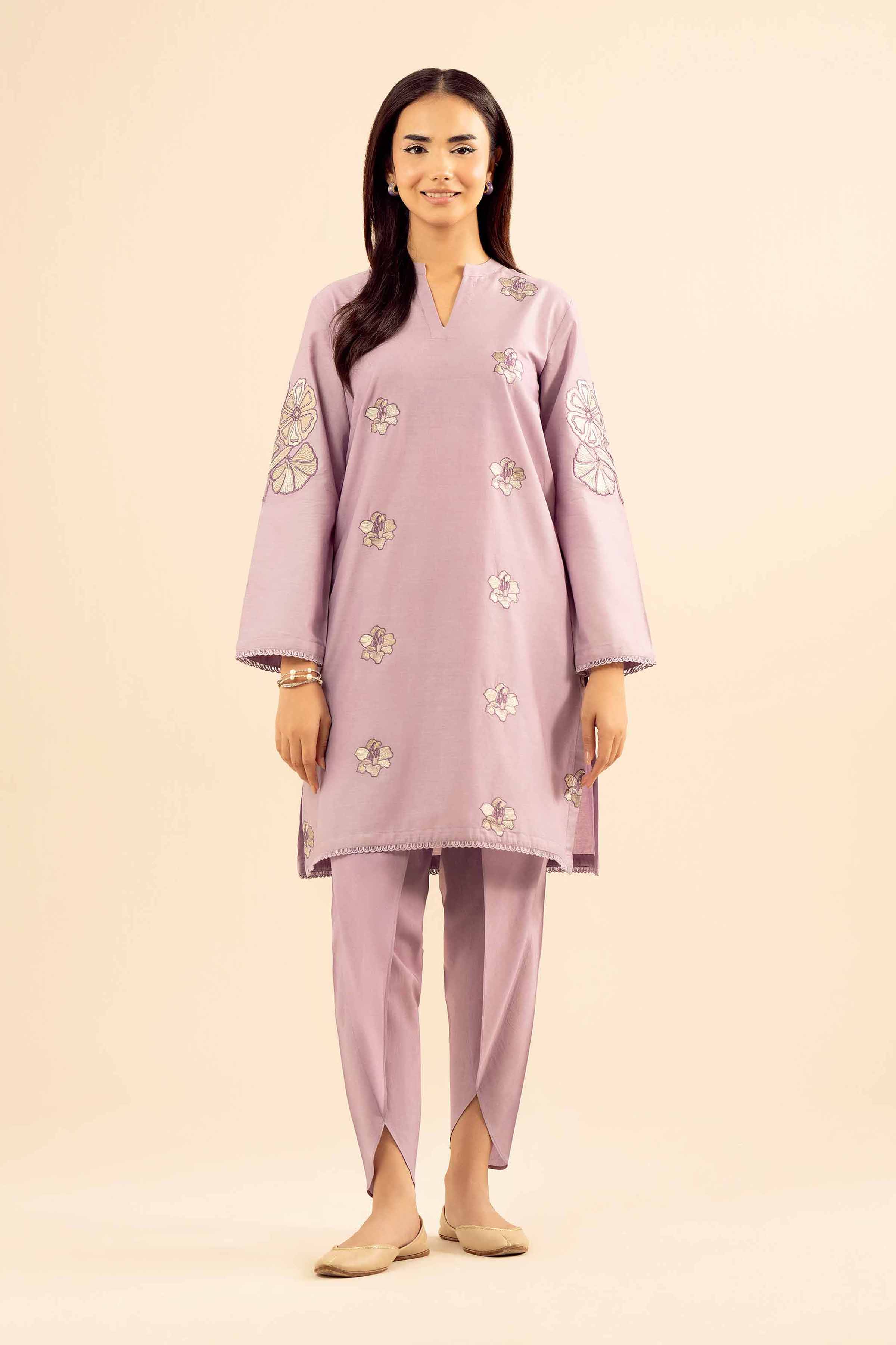 NISHATUAE - Purple Embroidered Tropical 2-piece Ready to wear Dress