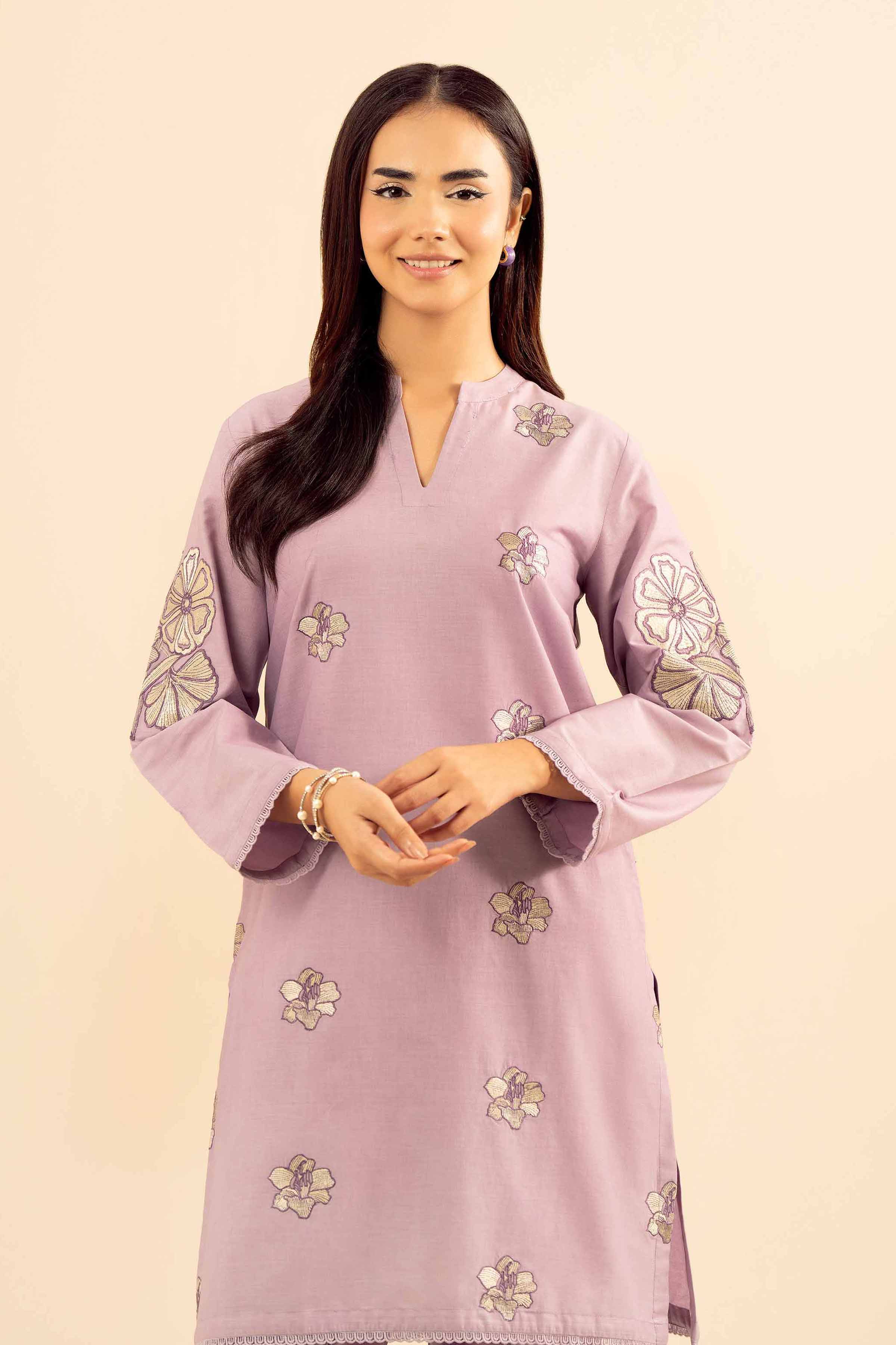 NISHATUAE - Purple Embroidered Tropical 2-piece Ready to wear Dress