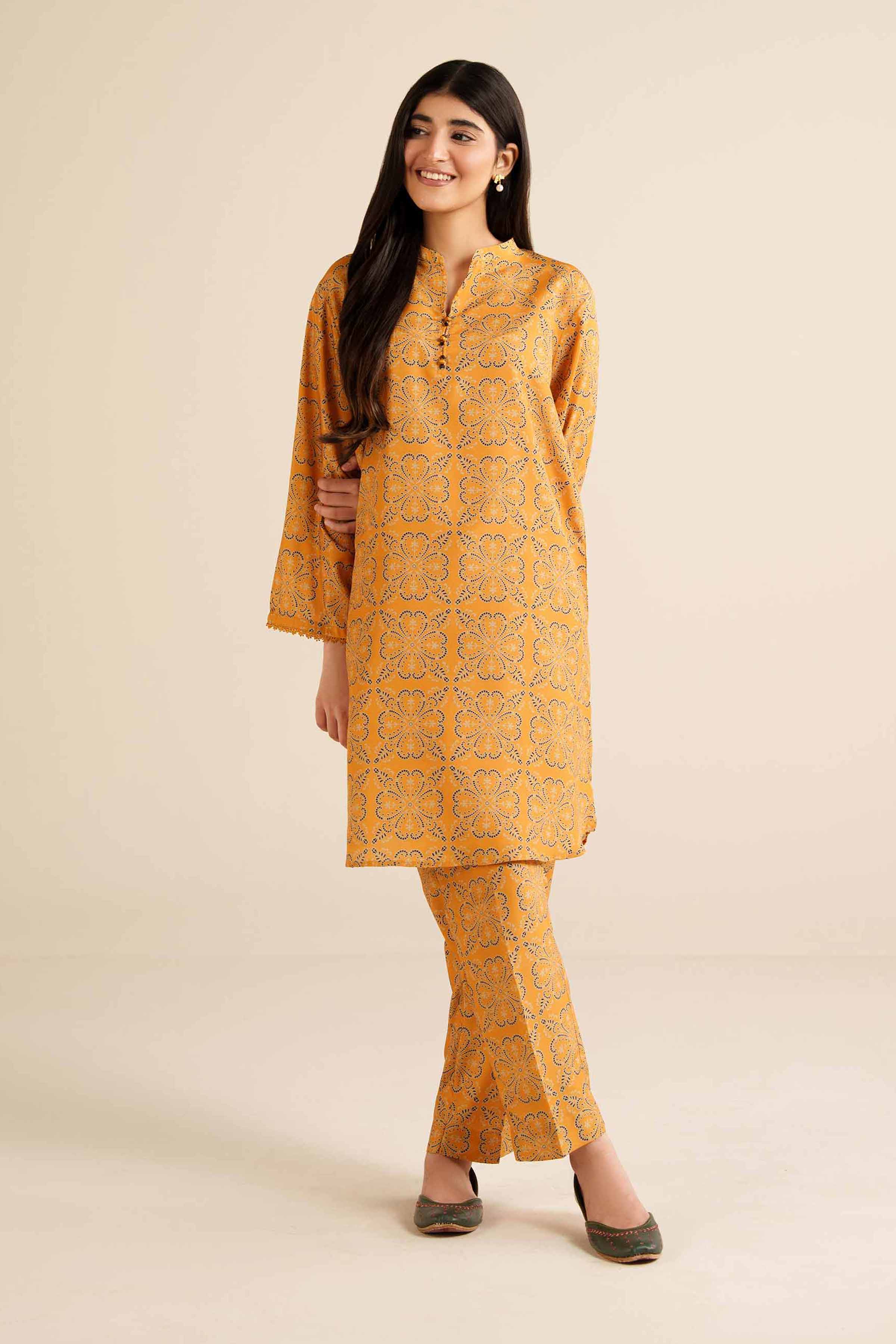 NISHATUAE - Orange Printed Swiss Lawn 2-piece Ready to wear Dress