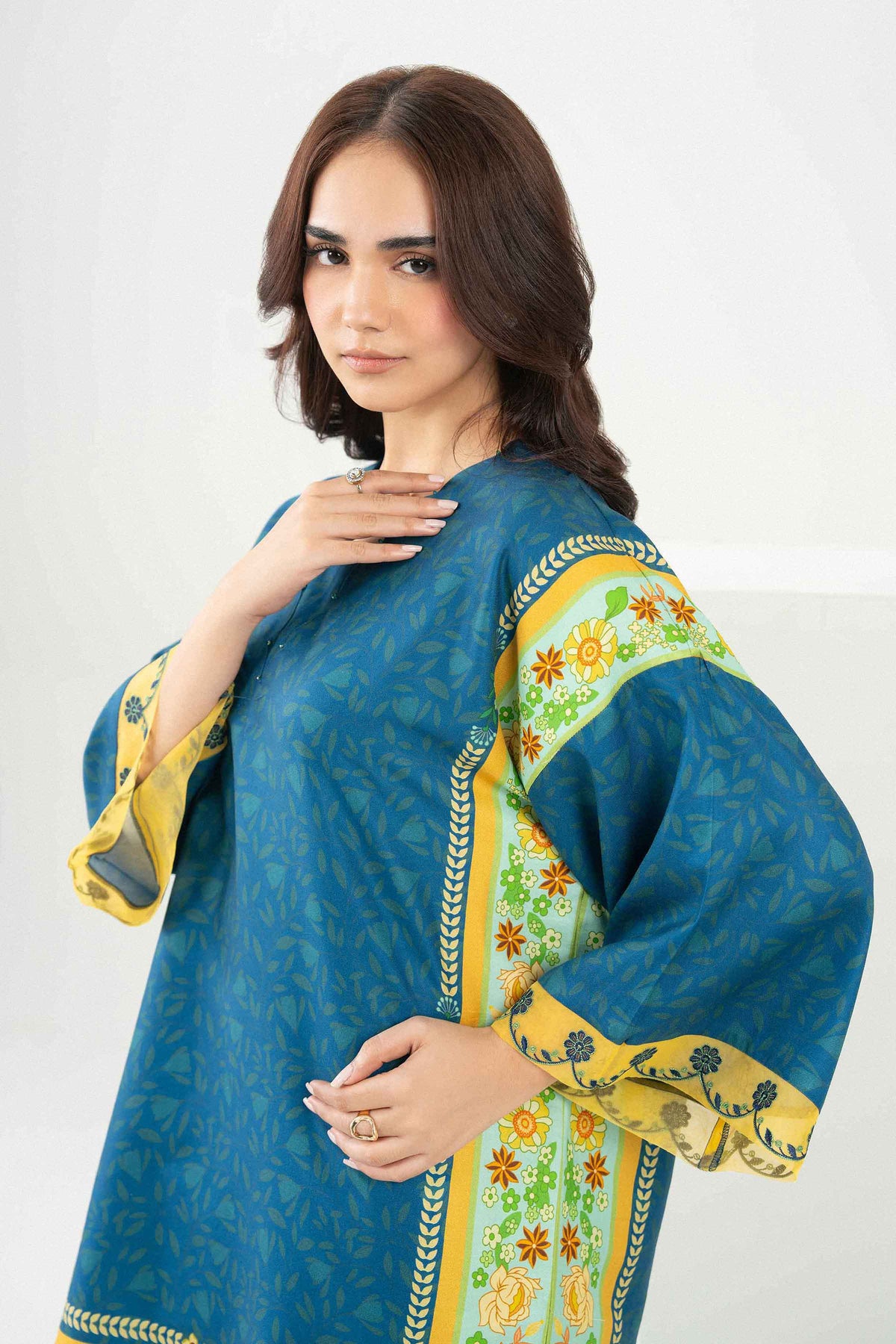 Blue 2-Piece Printed Embroidered Suit in Twill ready-to-wear