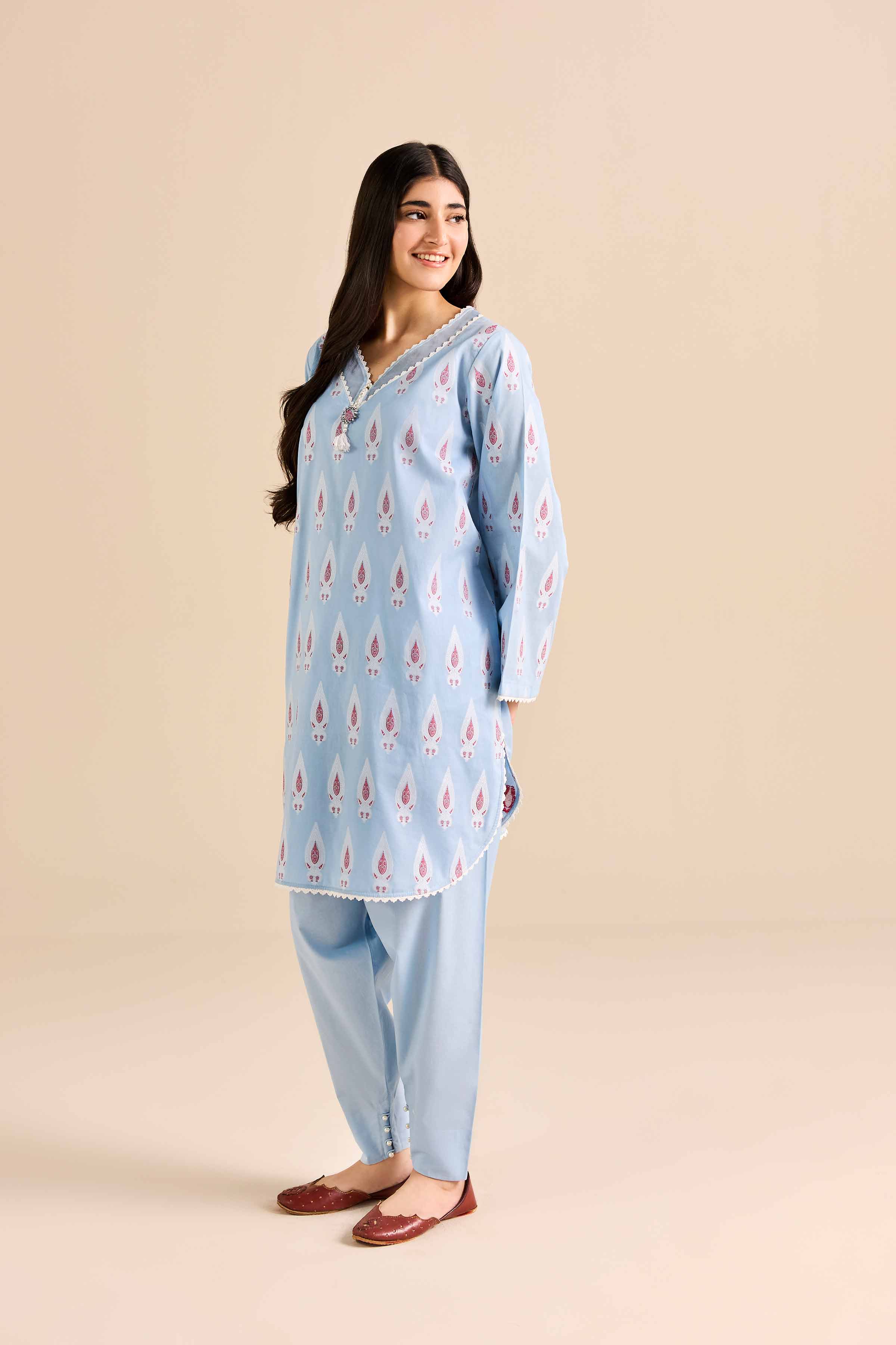 NishatUAE - Blue Printed Jacquard 2-piece Ready to wear Dress