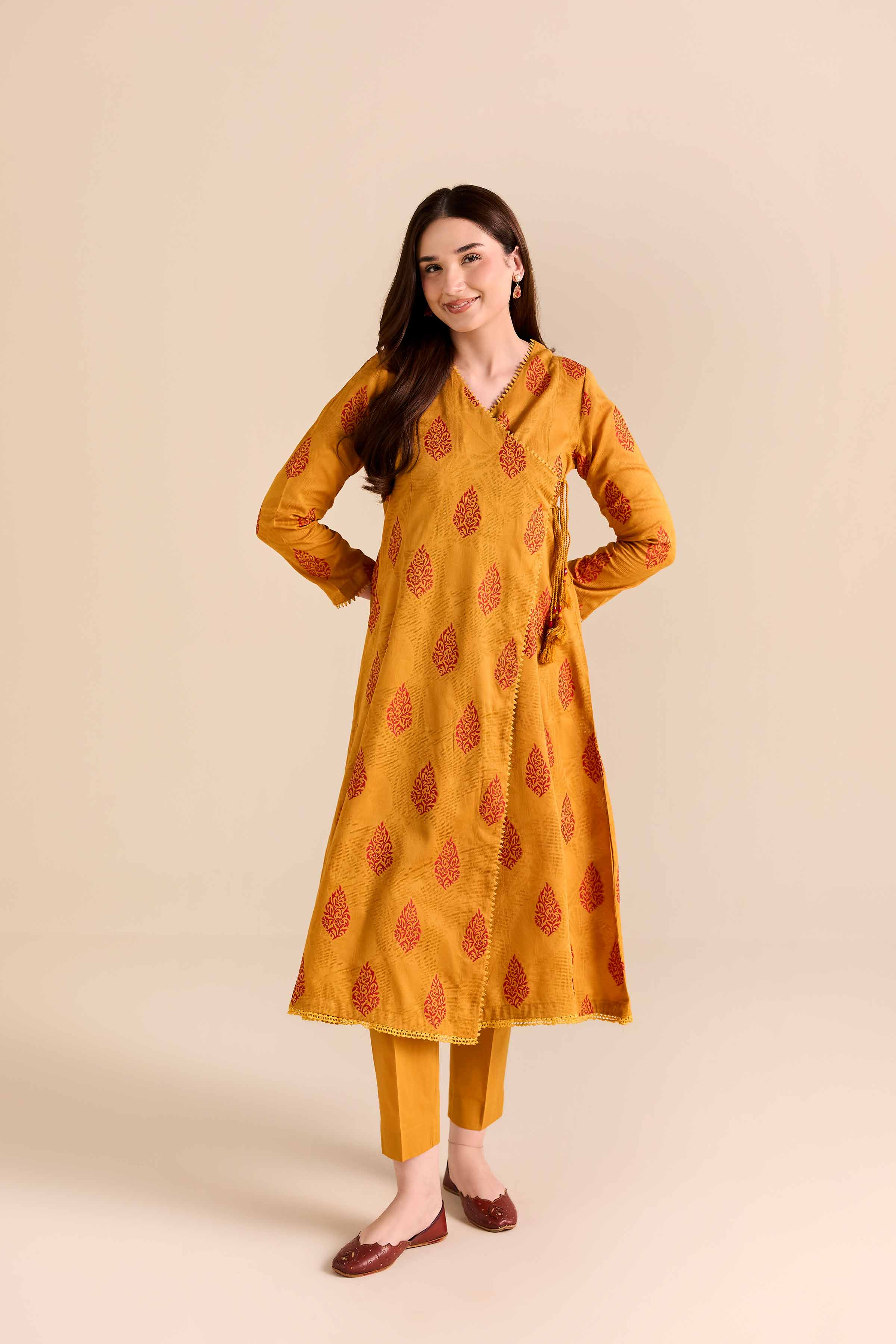 NISHATUAE - Mustard Printed Jacquard 2-piece Ready to wear Dress