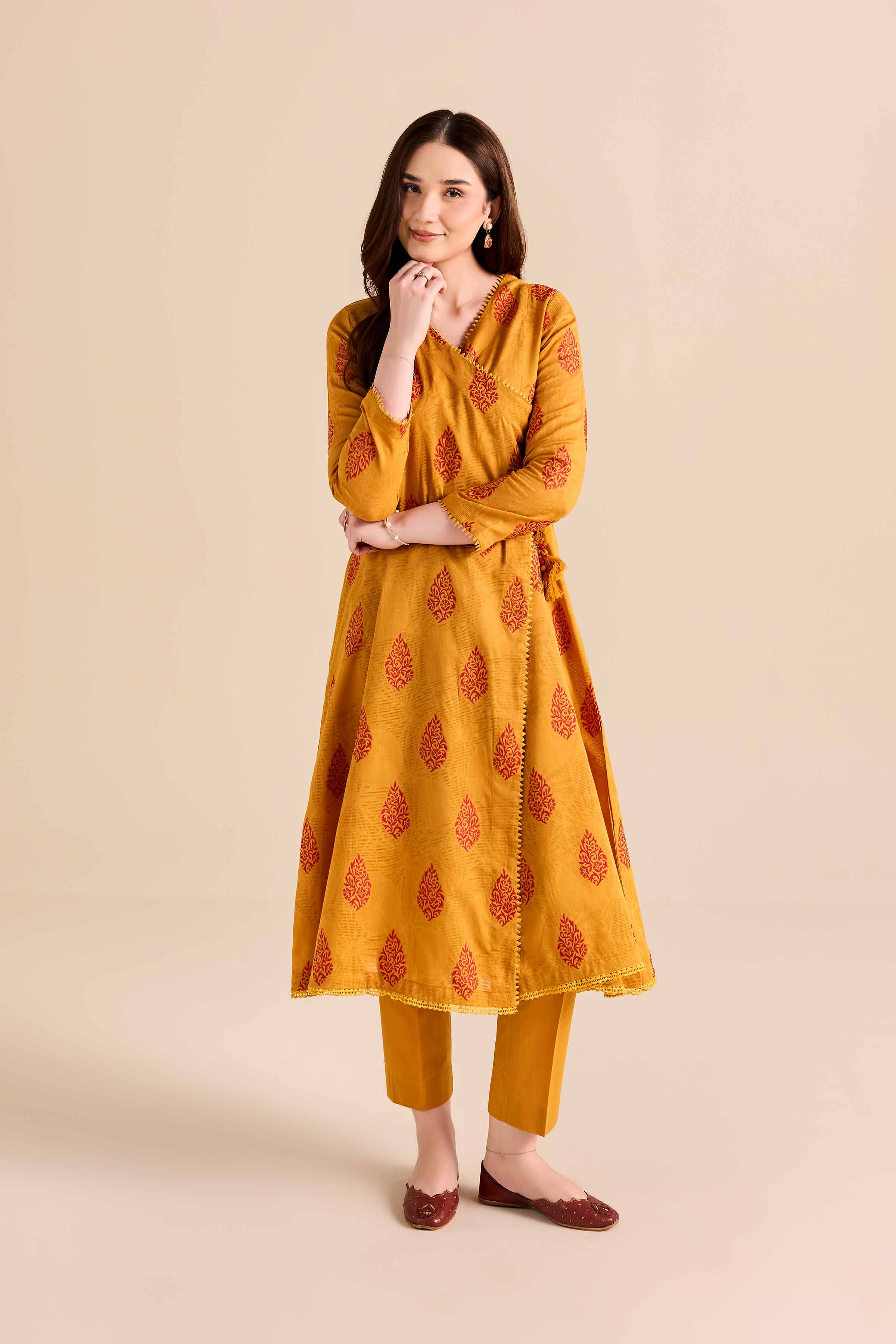 NISHATUAE - Mustard Printed Jacquard 2-piece Ready to wear Dress