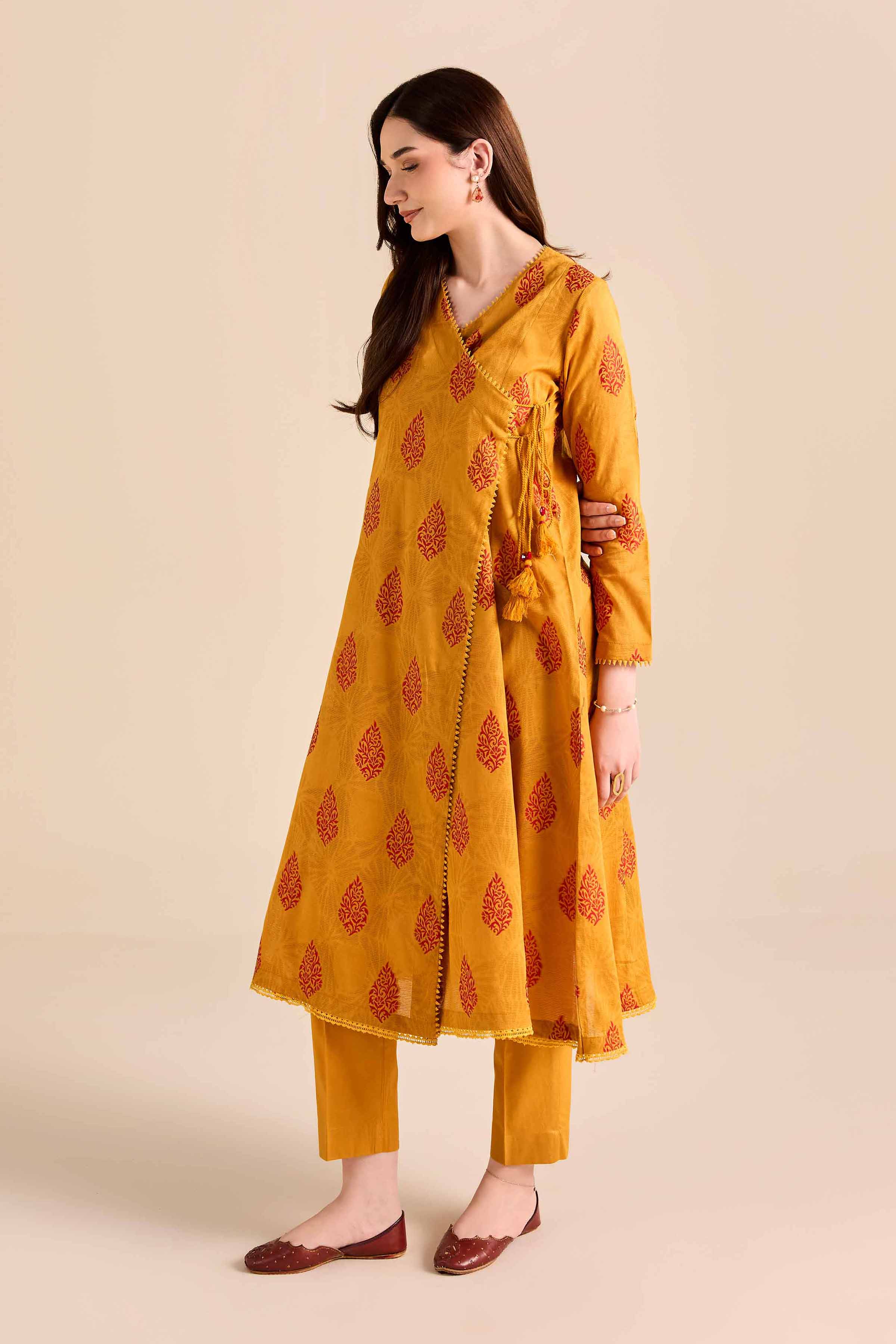 NISHATUAE - Mustard Printed Jacquard 2-piece Ready to wear Dress