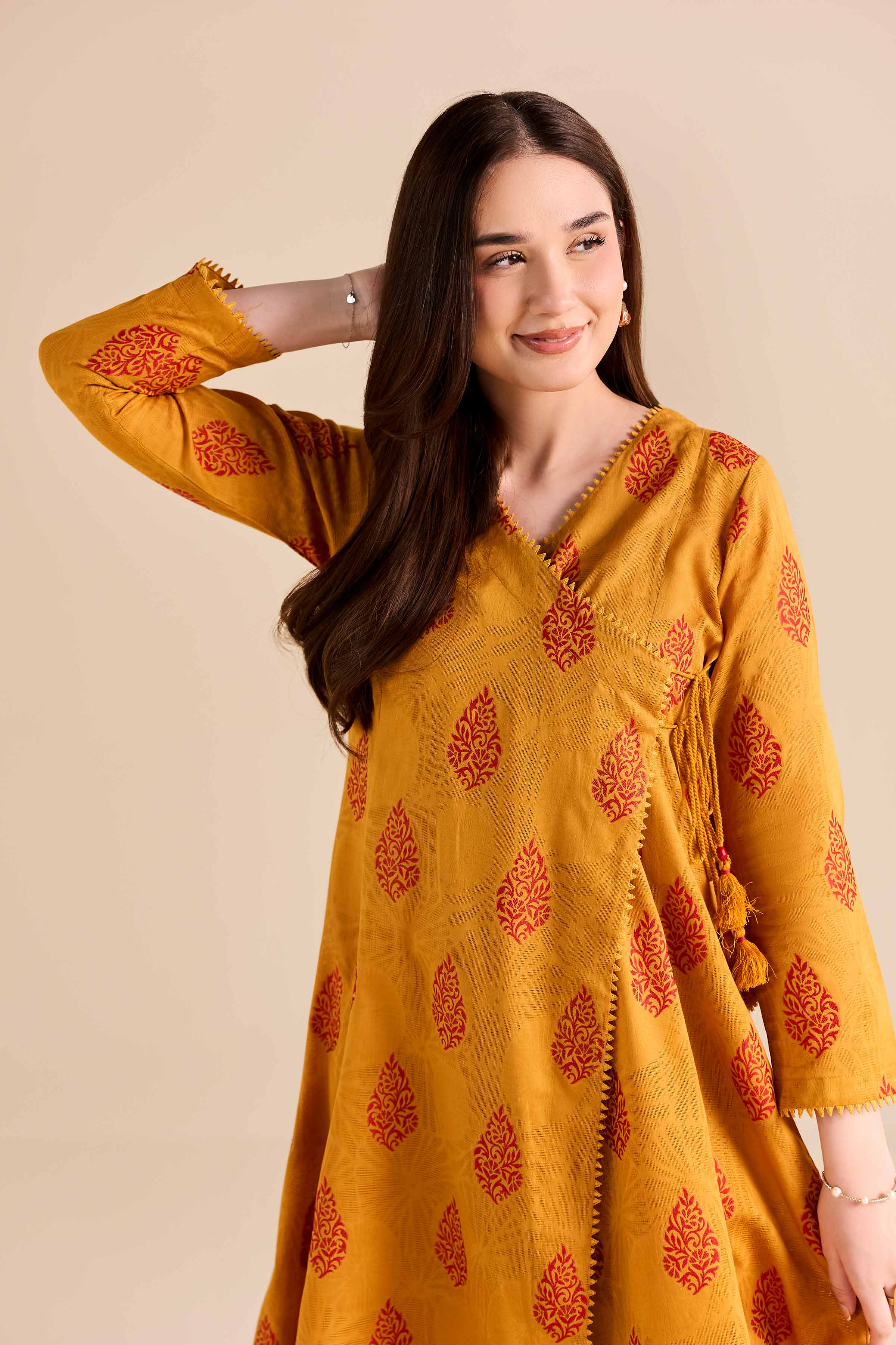 NISHATUAE - Mustard Printed Jacquard 2-piece Ready to wear Dress