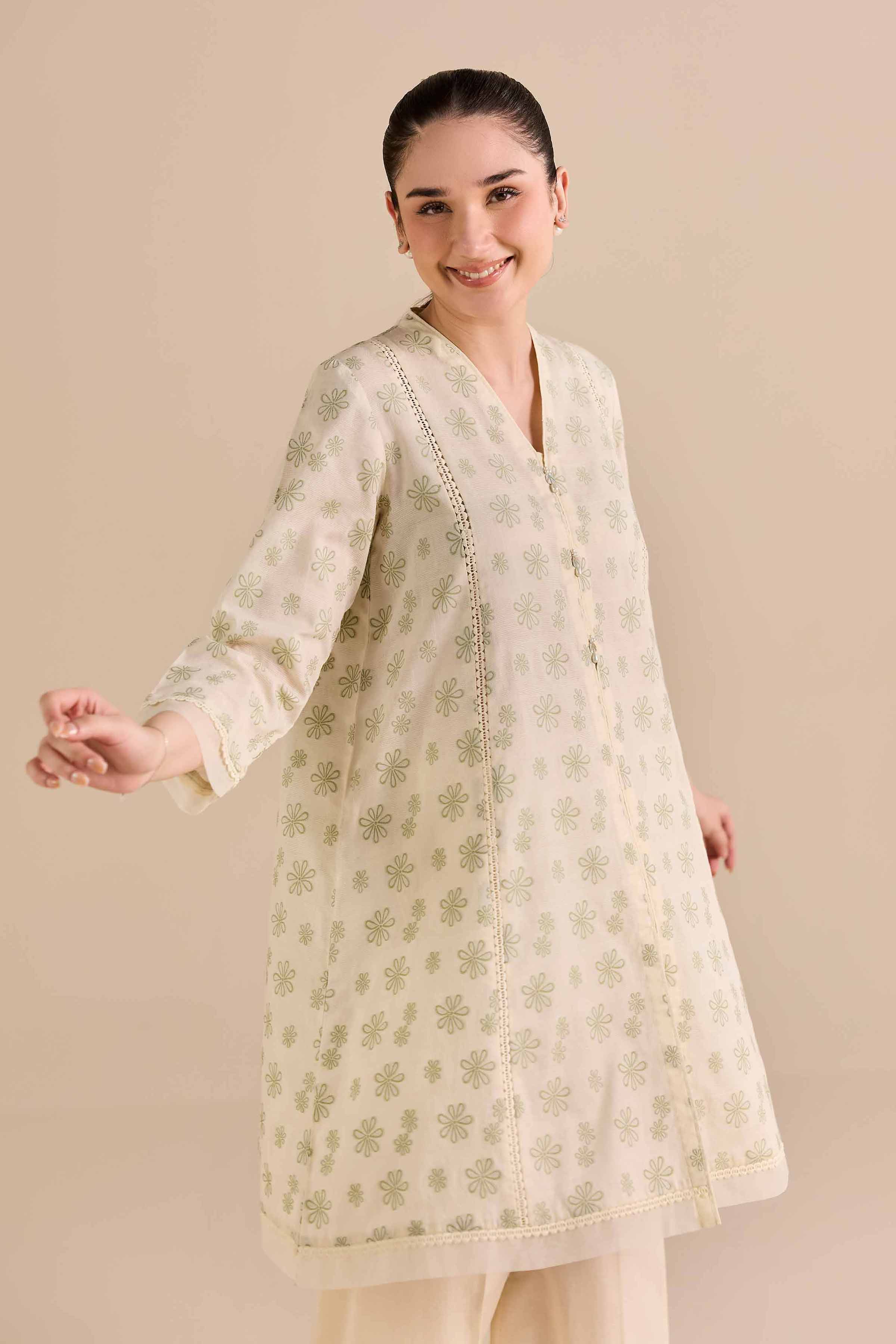 NISHATUAE - Off White Printed Jacquard 2-piece Ready to wear Dress