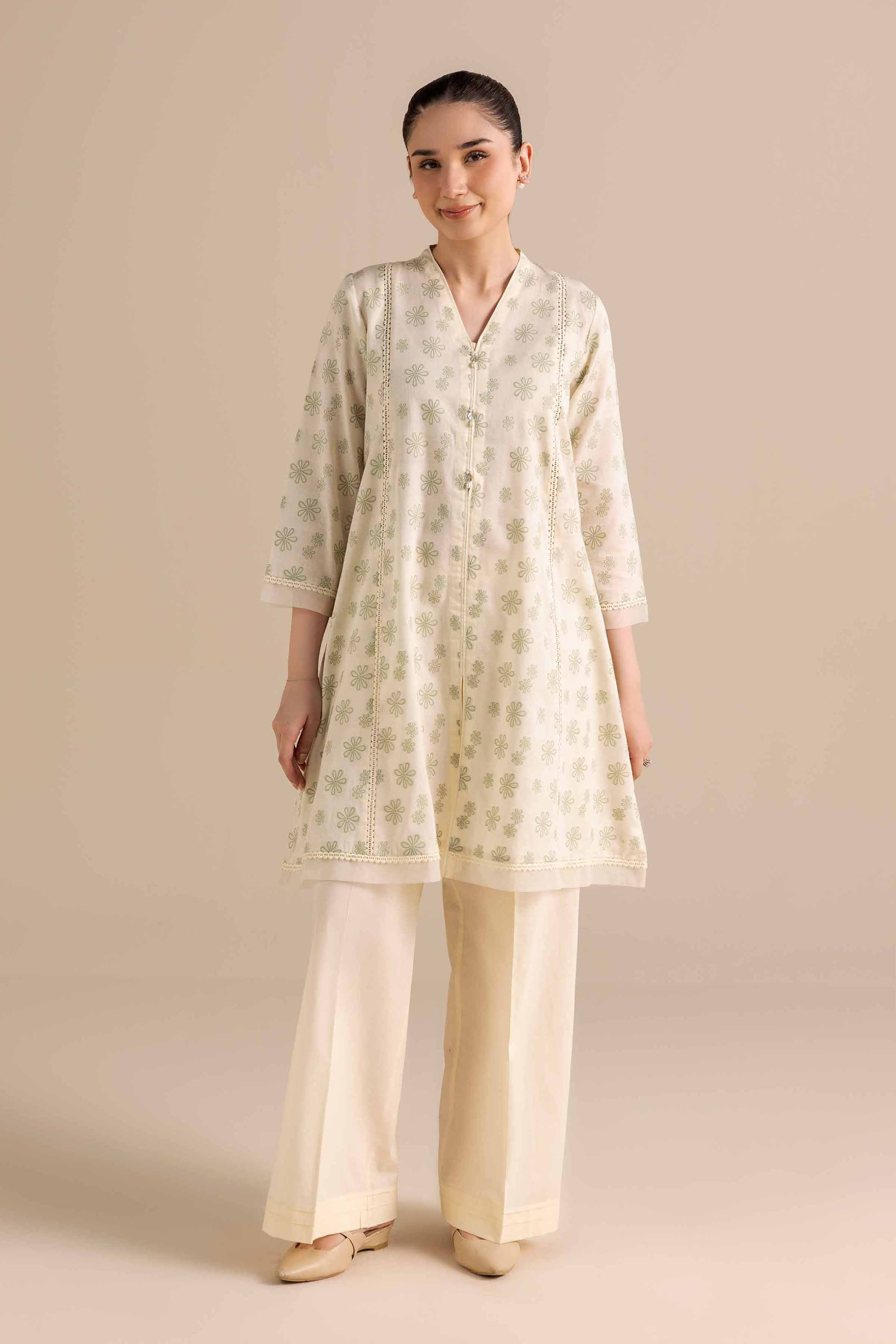 NISHATUAE - Off White Printed Jacquard 2-piece Ready to wear Dress