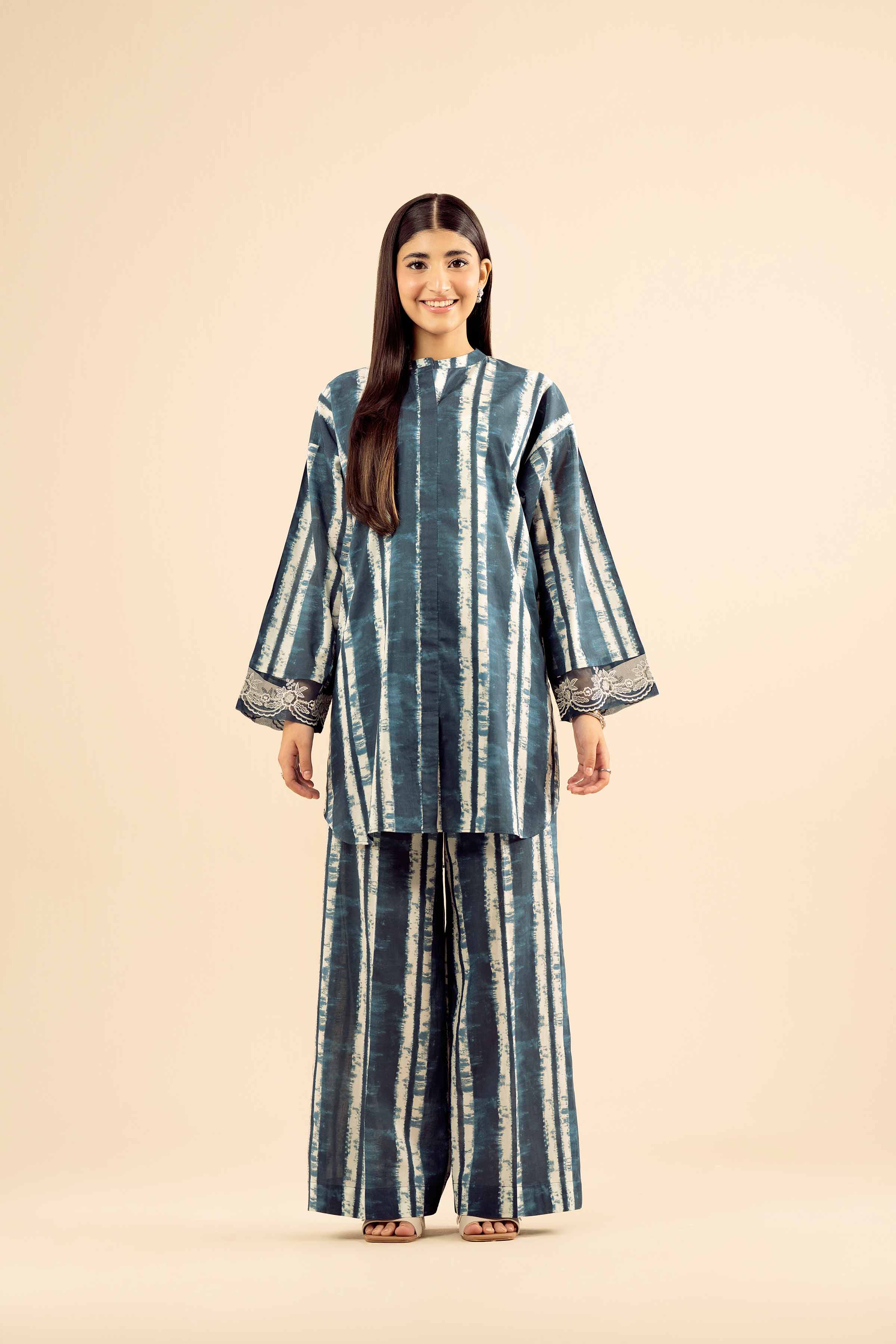 NISHATUAE - Blue Embroidered Cambric 2-piece Ready to wear Dress
